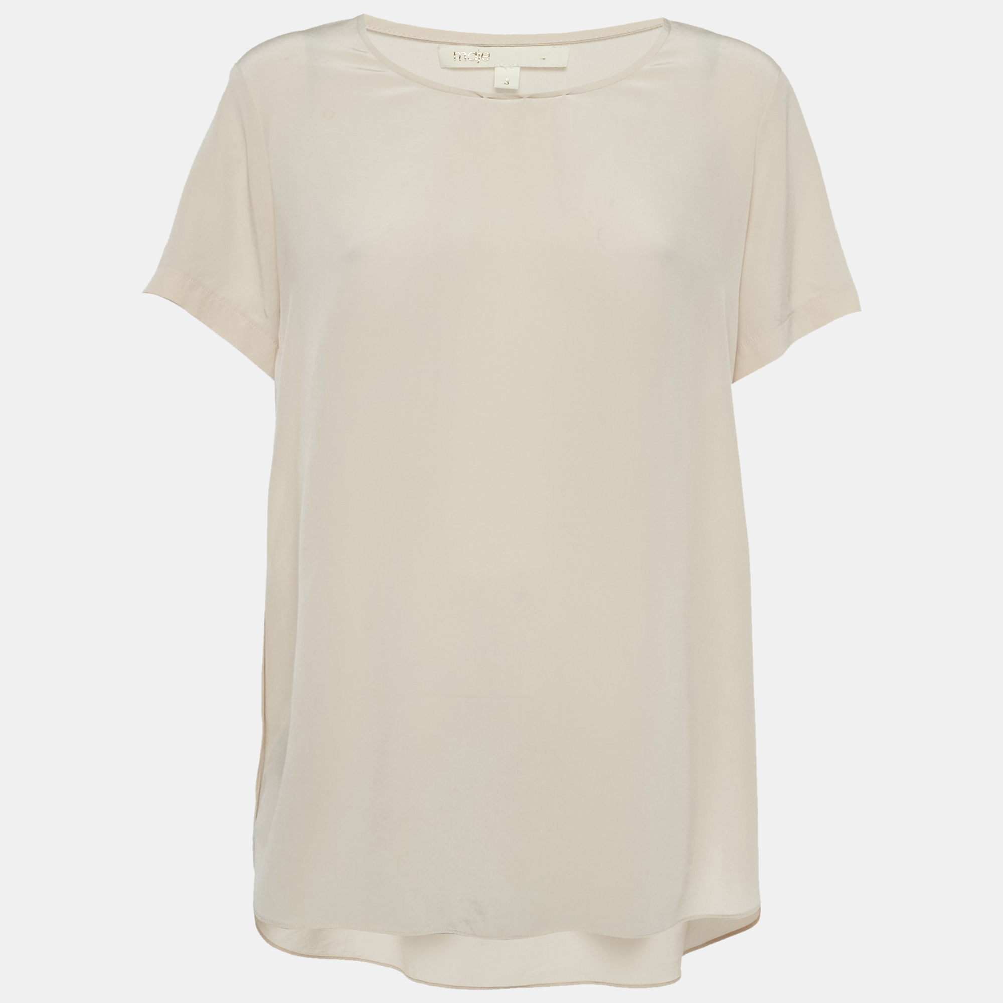 Maje Beige Silk Crew Neck Blouse L