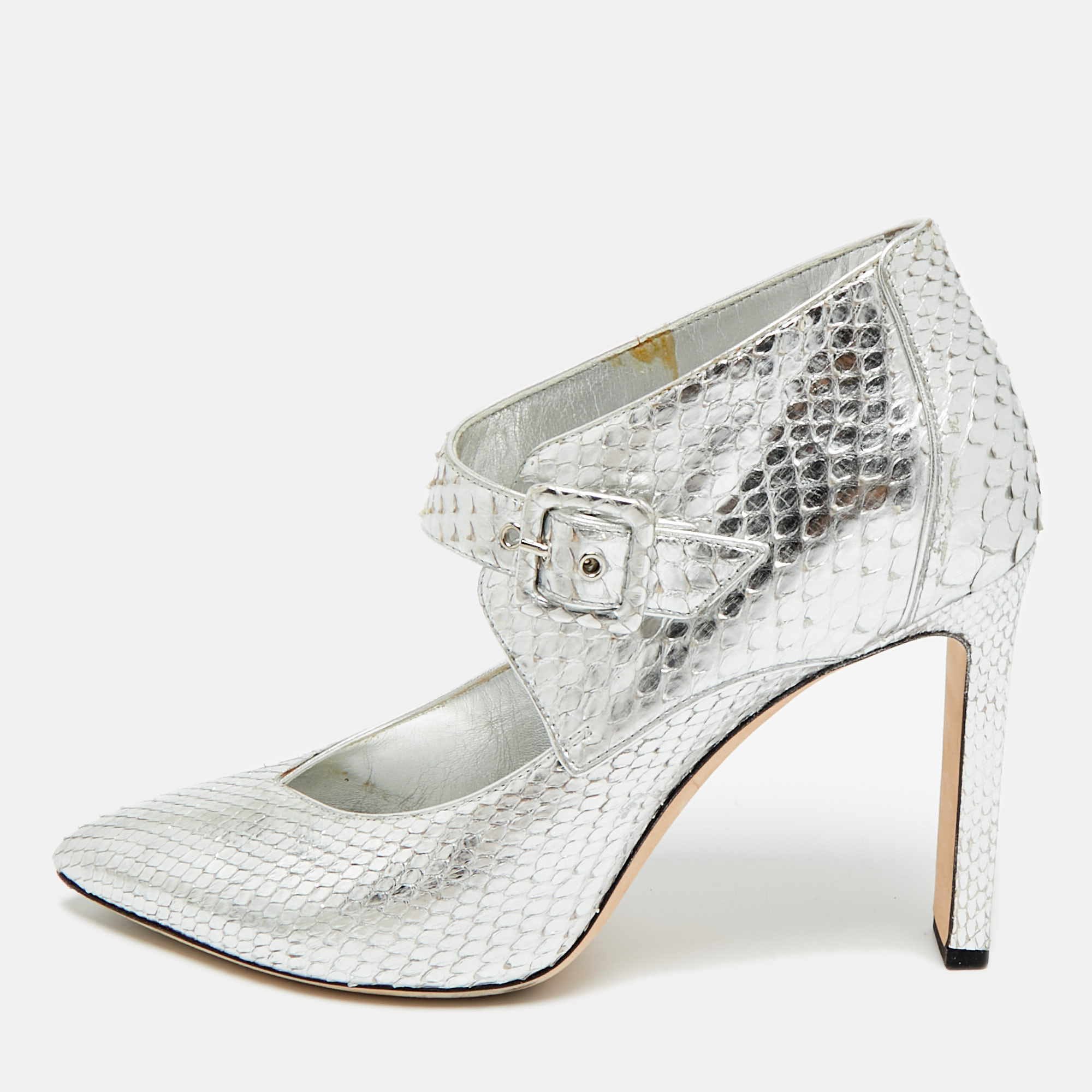 Jimmy Choo Letty 100 Size 38.5 Silver Python Leather Ankle Length Boots