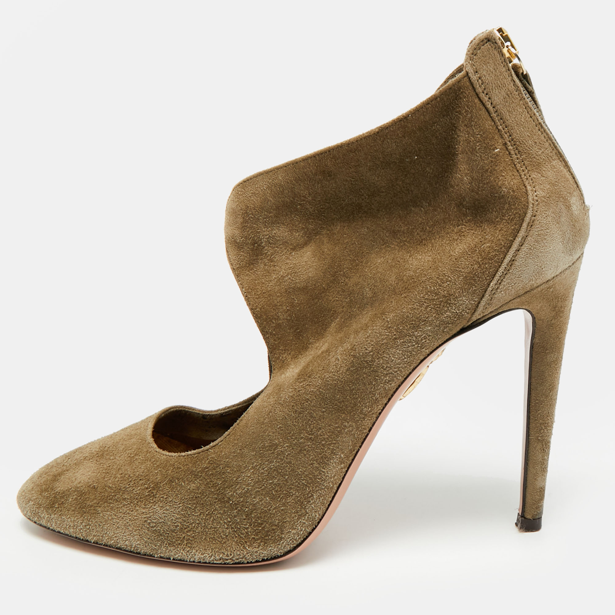 Aquazzura Size 37.5 Olive Green Suede Ankle Booties