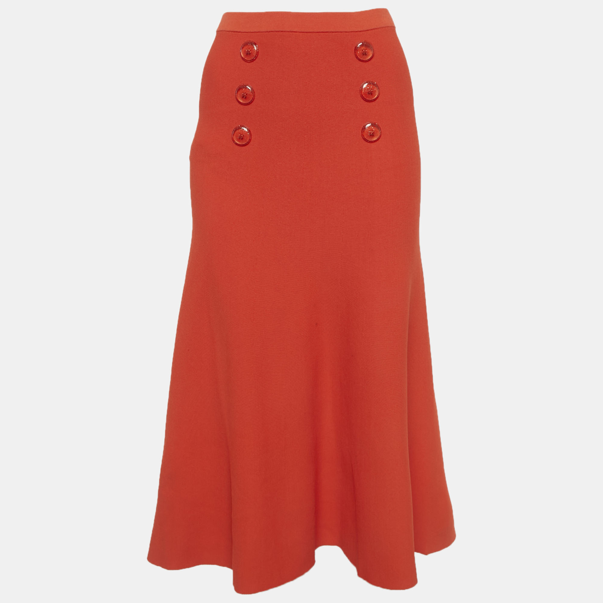 Elisabetta Franchi Orange Knit Flared Midi Skirt M