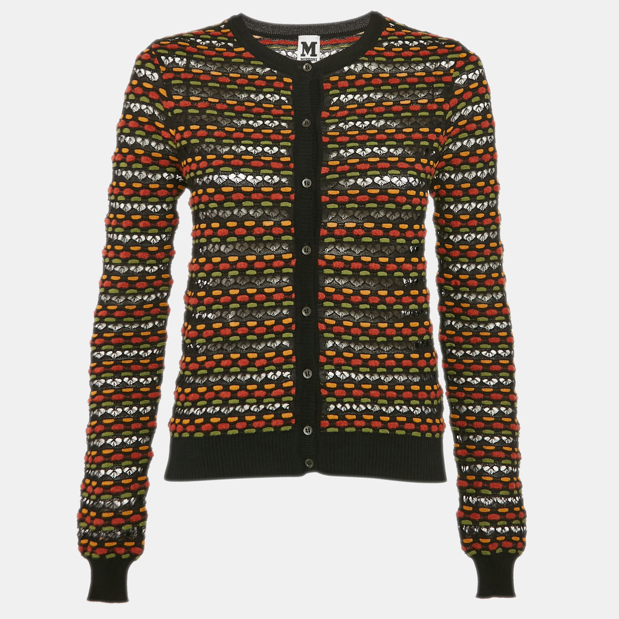 M Missoni Black Pointelle Knit Button Front Cardigan S
