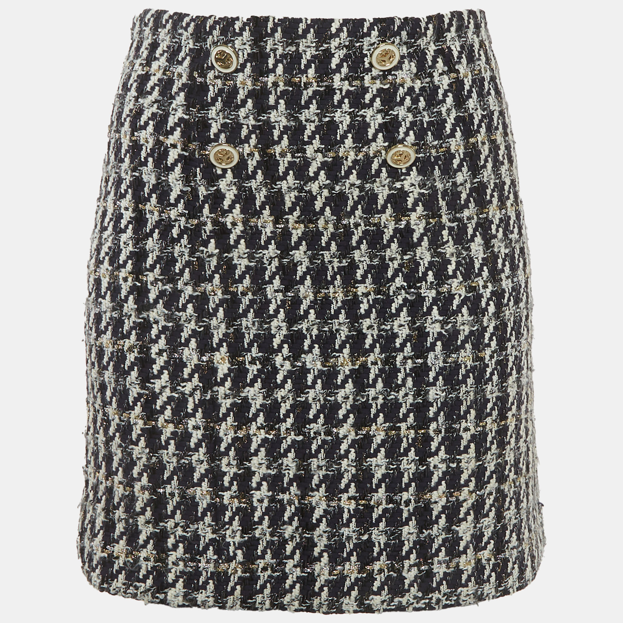 Sandro Navy Blue Tweed Buttoned Mini Skirt S