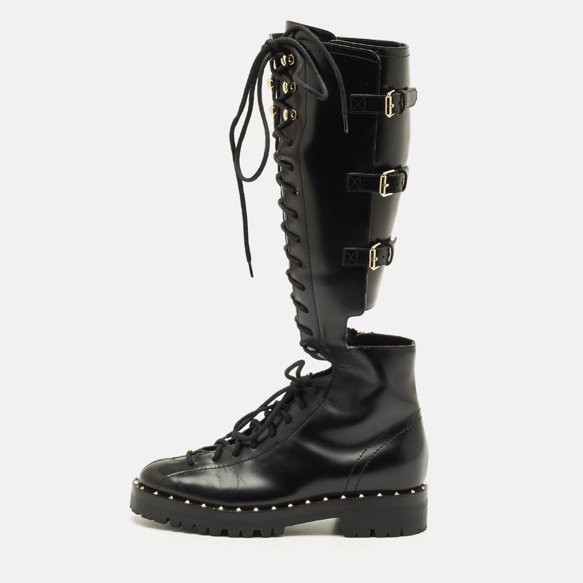 Valentino Soul Rockstud Size 36 Black Leather Knee Length Boots