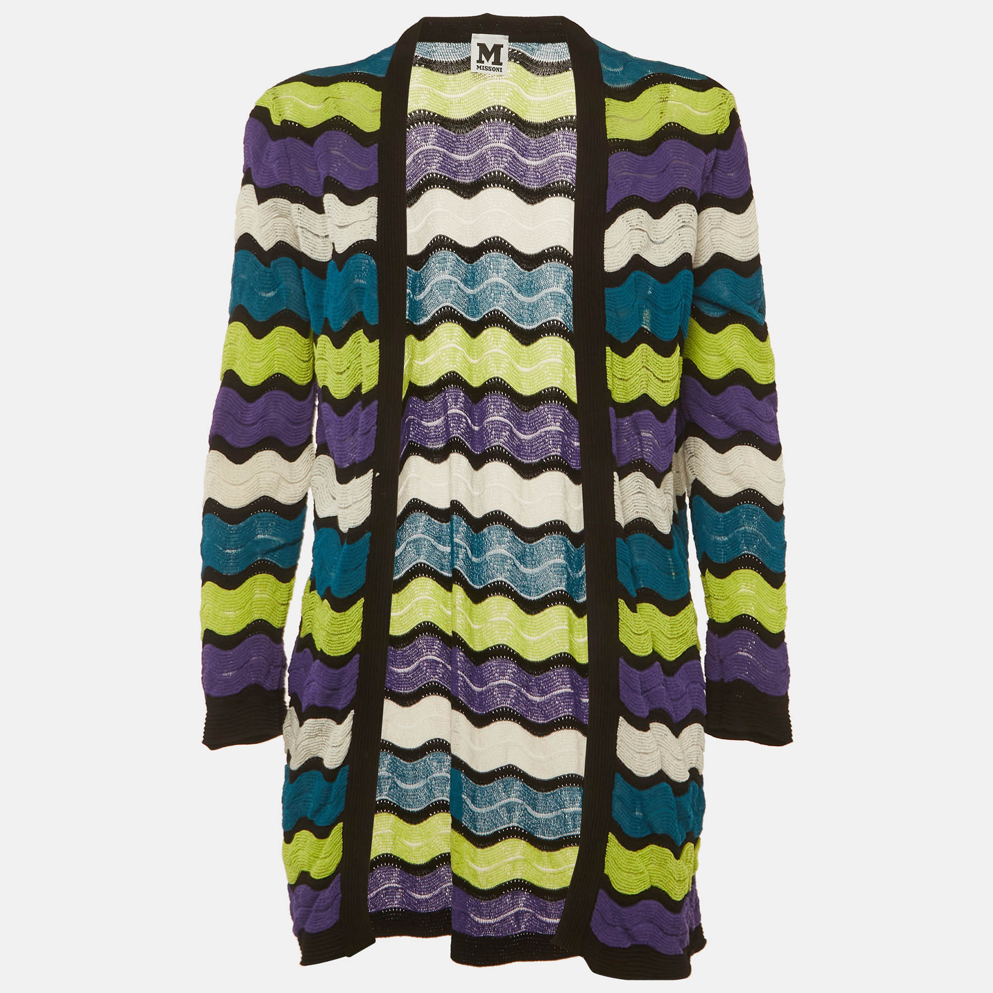 M Missoni Multicolor Chevron Knit Open Front Cardigan L