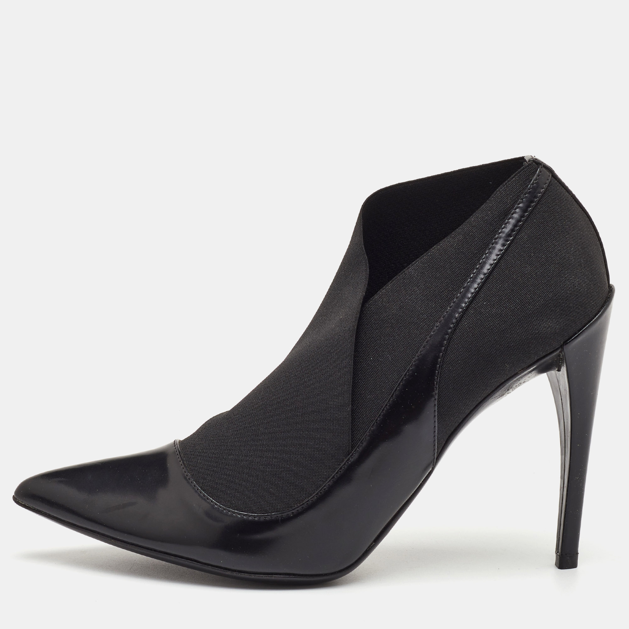 Dior Size 38.5 Black Leather and Stretch Fabric Pointed Toe Ankle Booties
