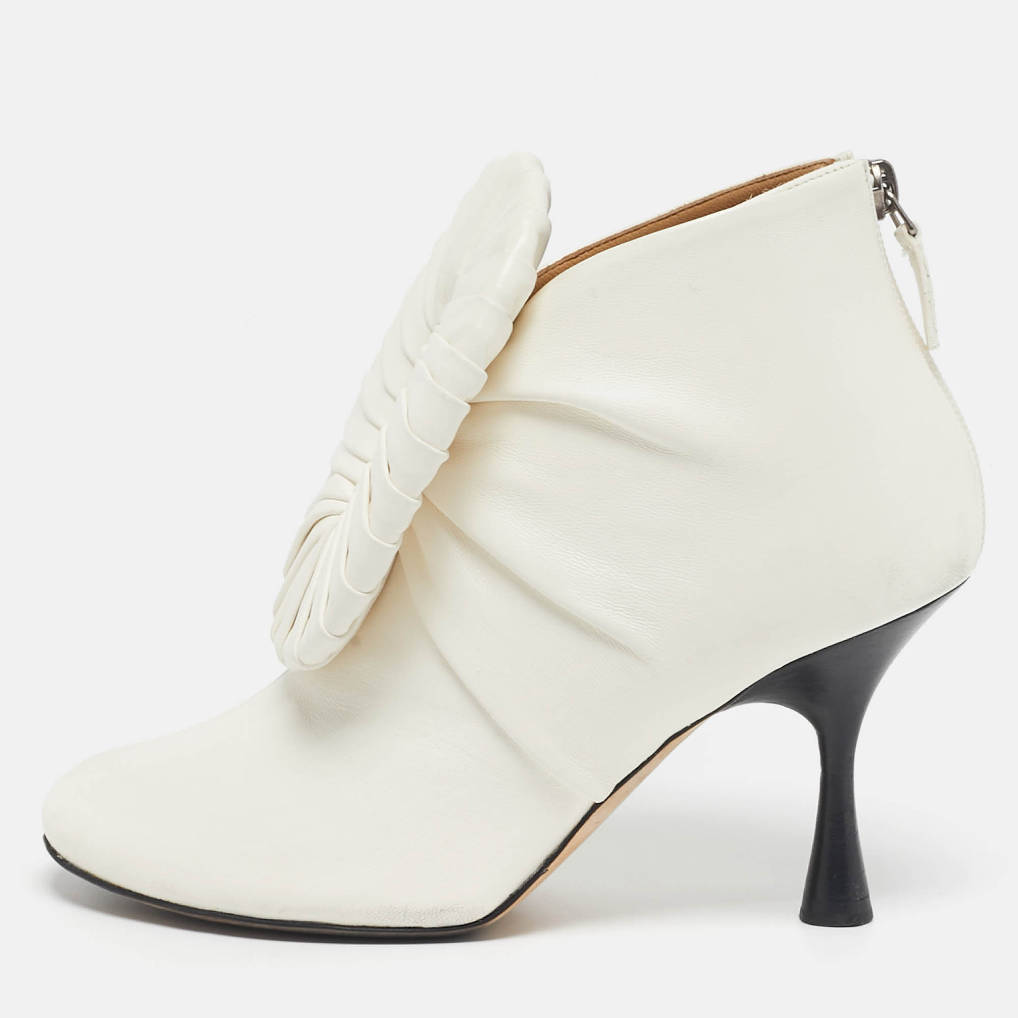 Loewe Pleated Buckle Size 36 White Leather Booties