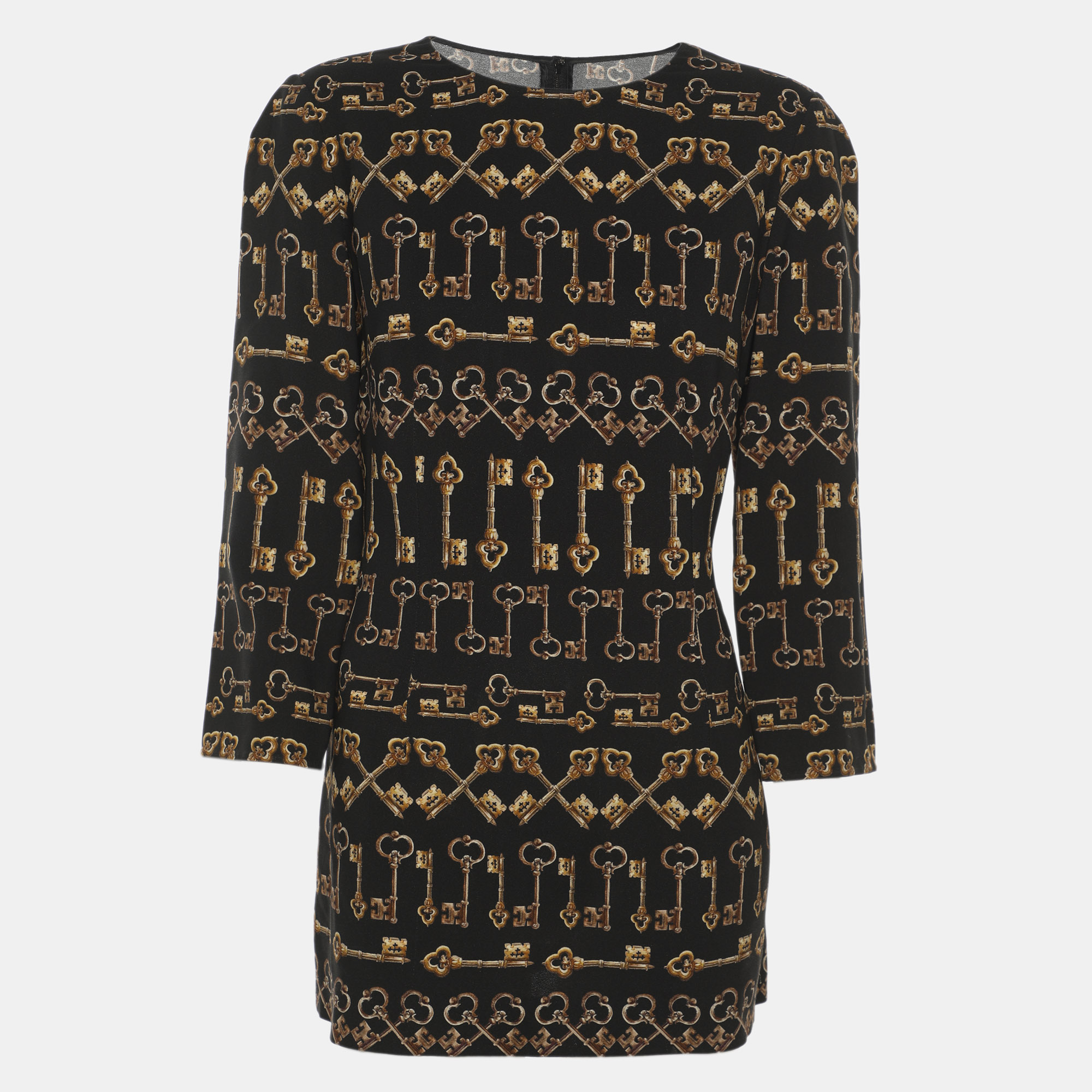 Dolce & Gabbana Black Printed Crepe Long Sleeve Blouse M