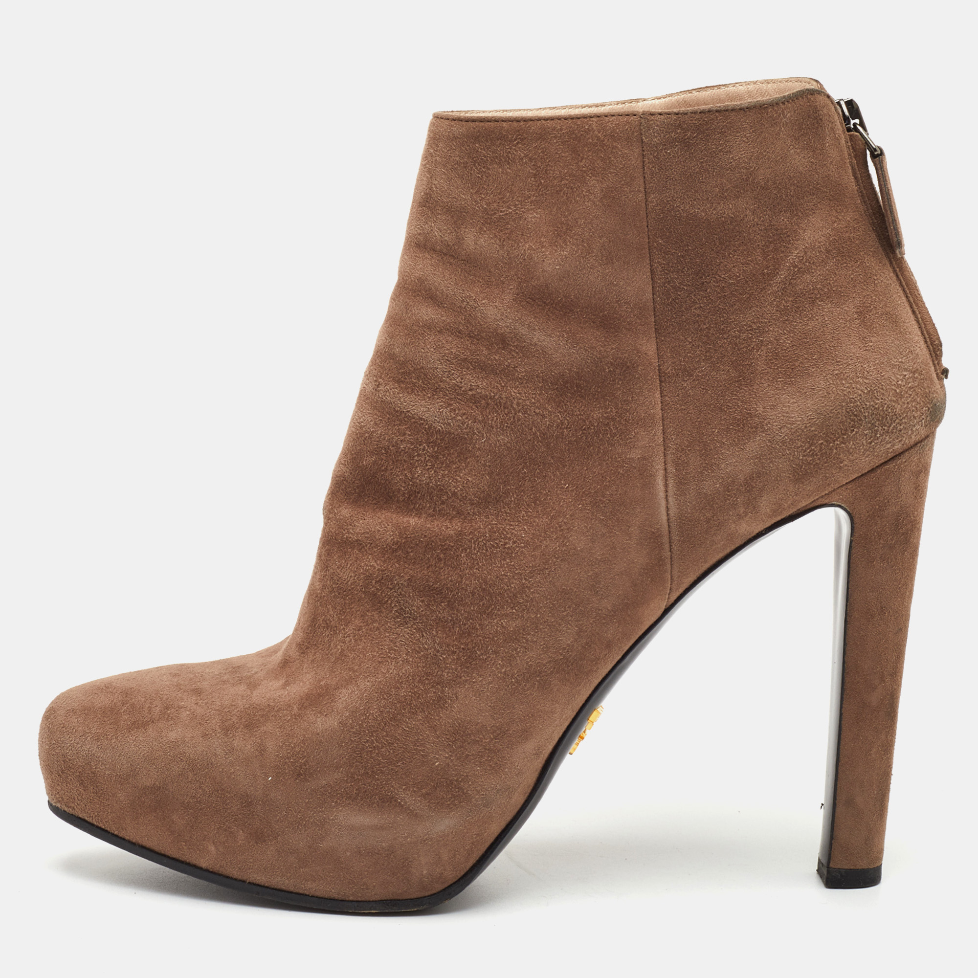 Prada Size 40 Light Brown Suede Platform Ankle Length Boots