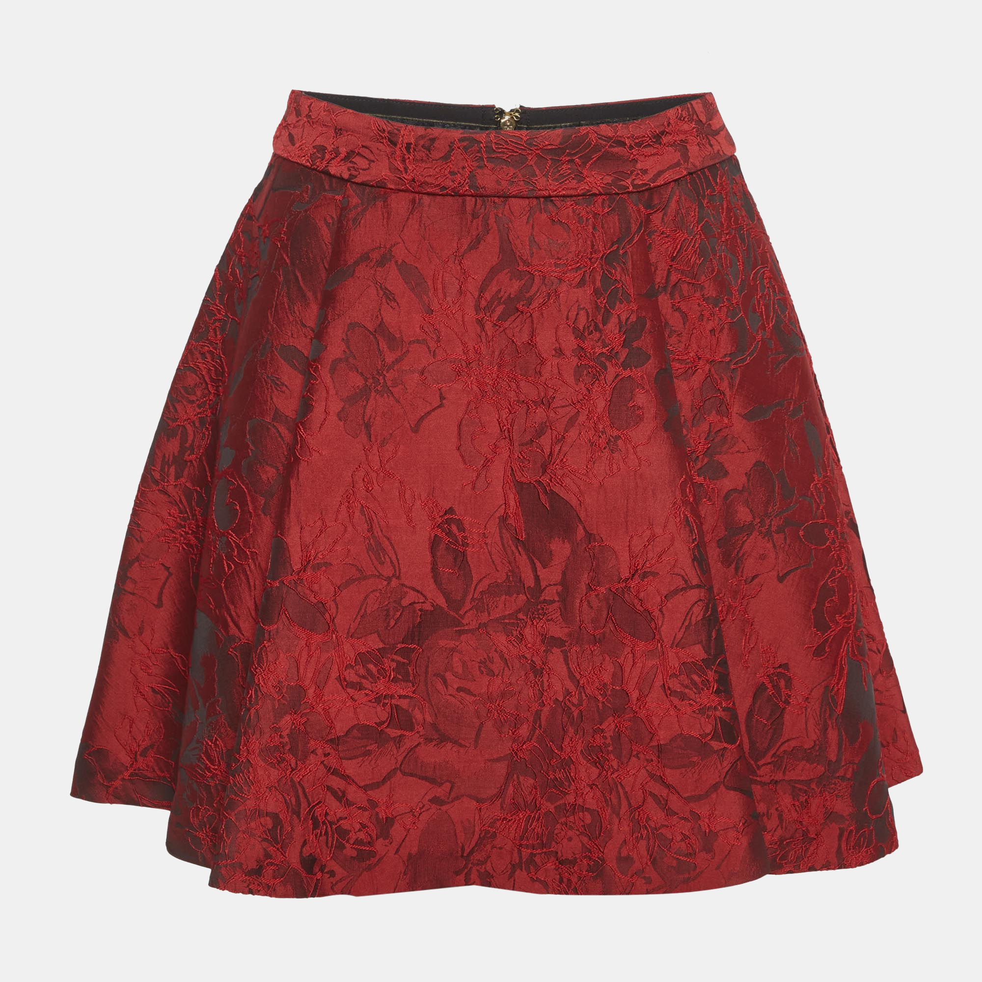Alice + Olivia Red Floral Jacquard Flared Mini Skirt S