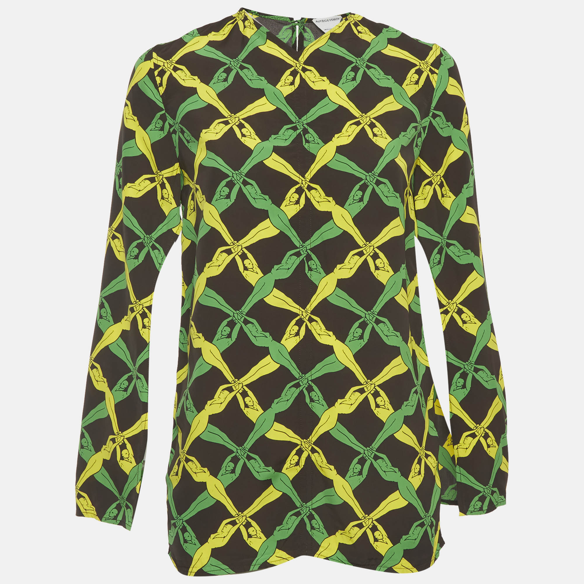 Bottega Veneta Black/Green Printed Crepe Blouse XS