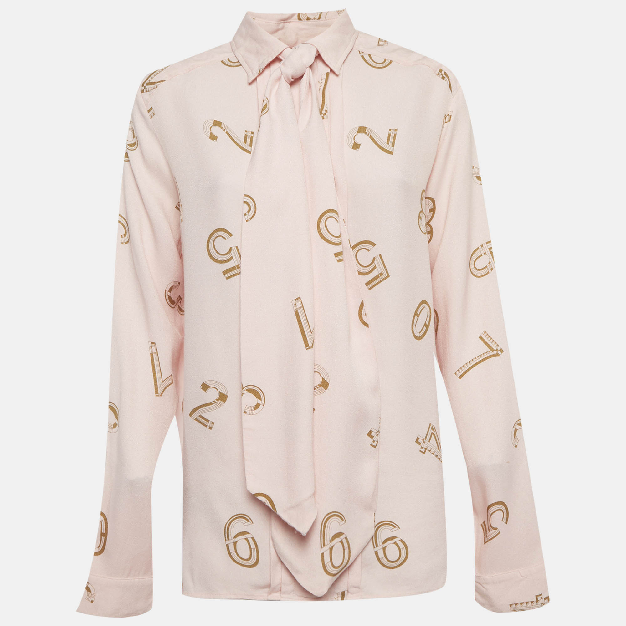 See by Chlo&eacute; Pink Printed Crepe Neck-Tie Blouse M See by Chloe