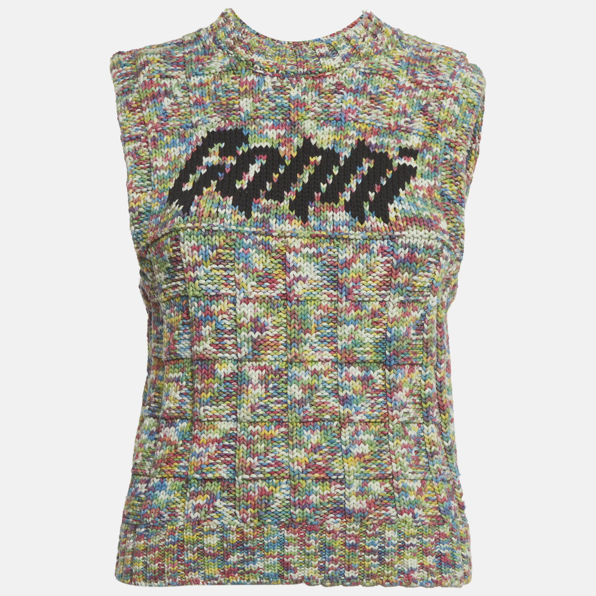 Ganni Multicolor Logo Intarsia Rope Knit Vest Top XS