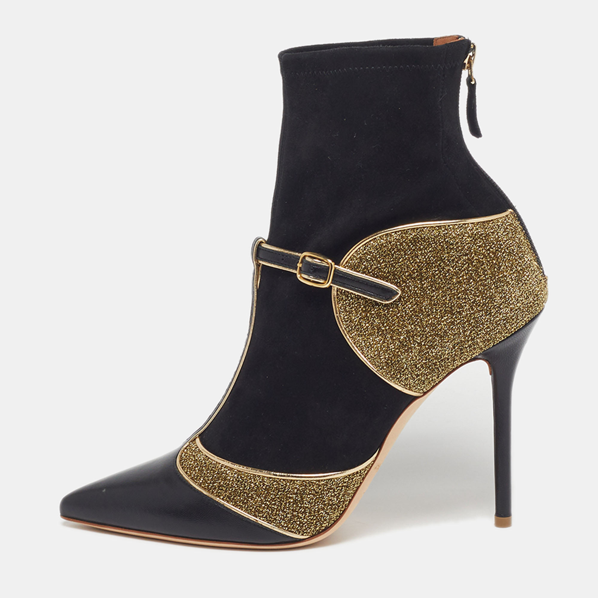 Malone Souliers Sadif Size 38 Black/Gold Leather and Suede Sock  Boots