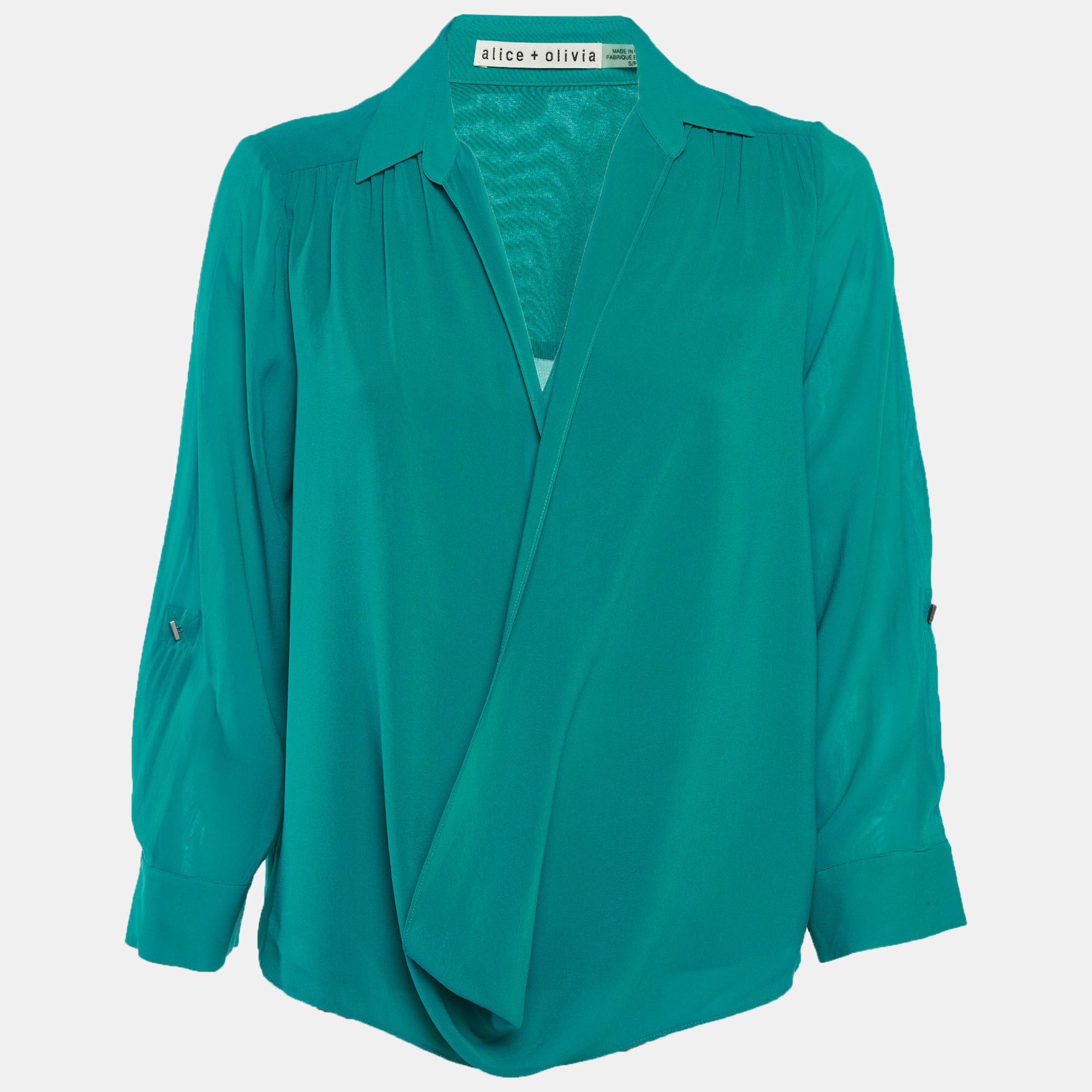 Alice + Olivia Teal Blue Silk Draped Blouse S