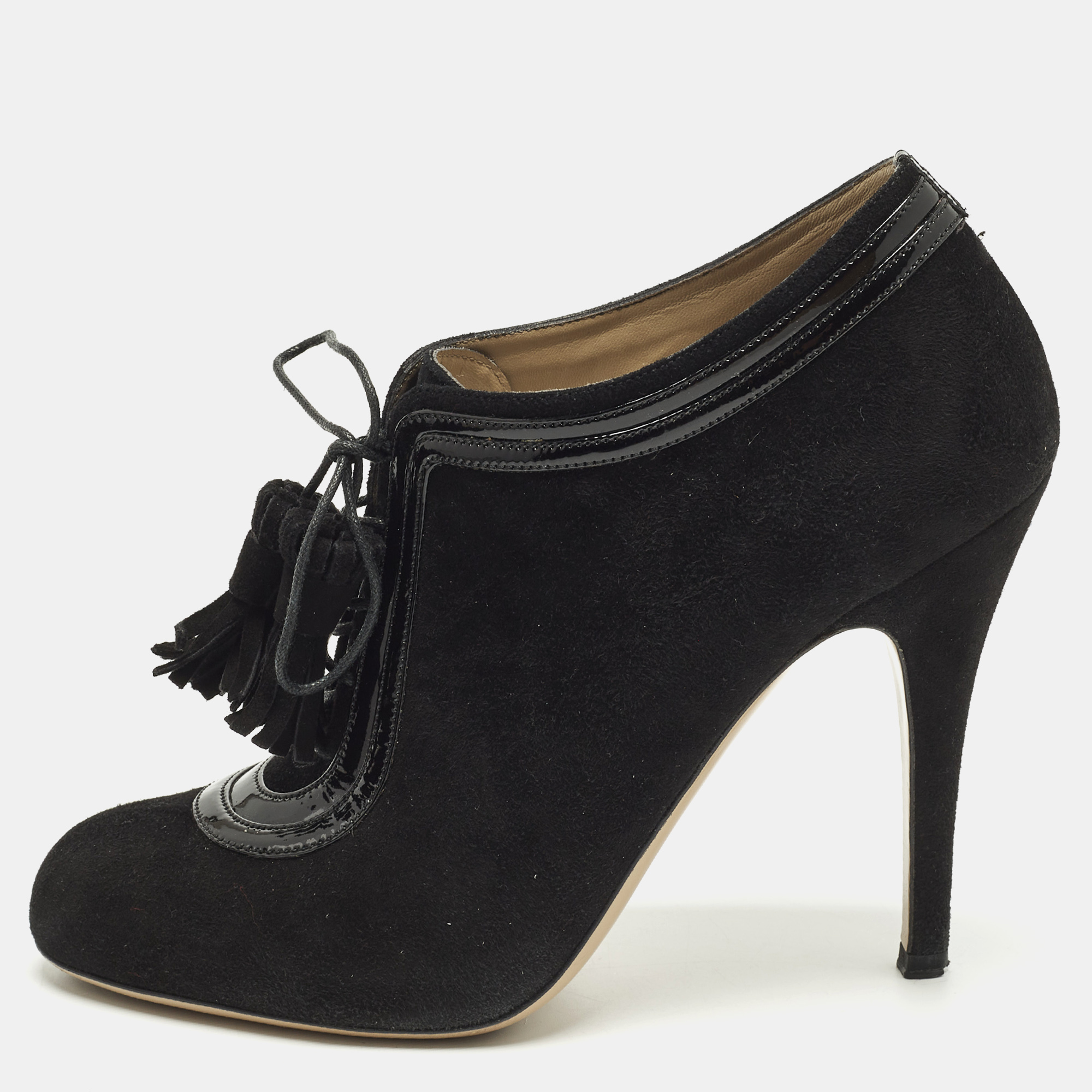 Valentino Size 38 Black Suede Lace Up Ankle Booties
