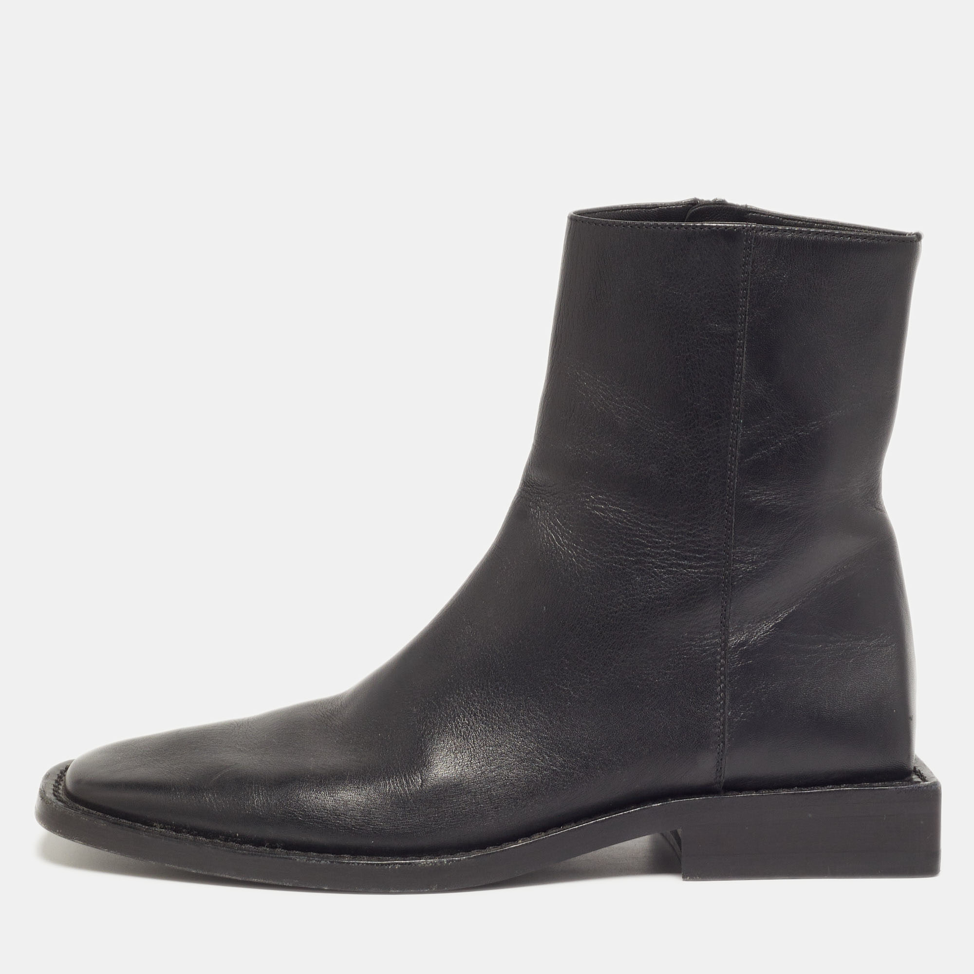 Balenciaga BB Logo Size 37 Black Leather Chelsea Ankle Boots