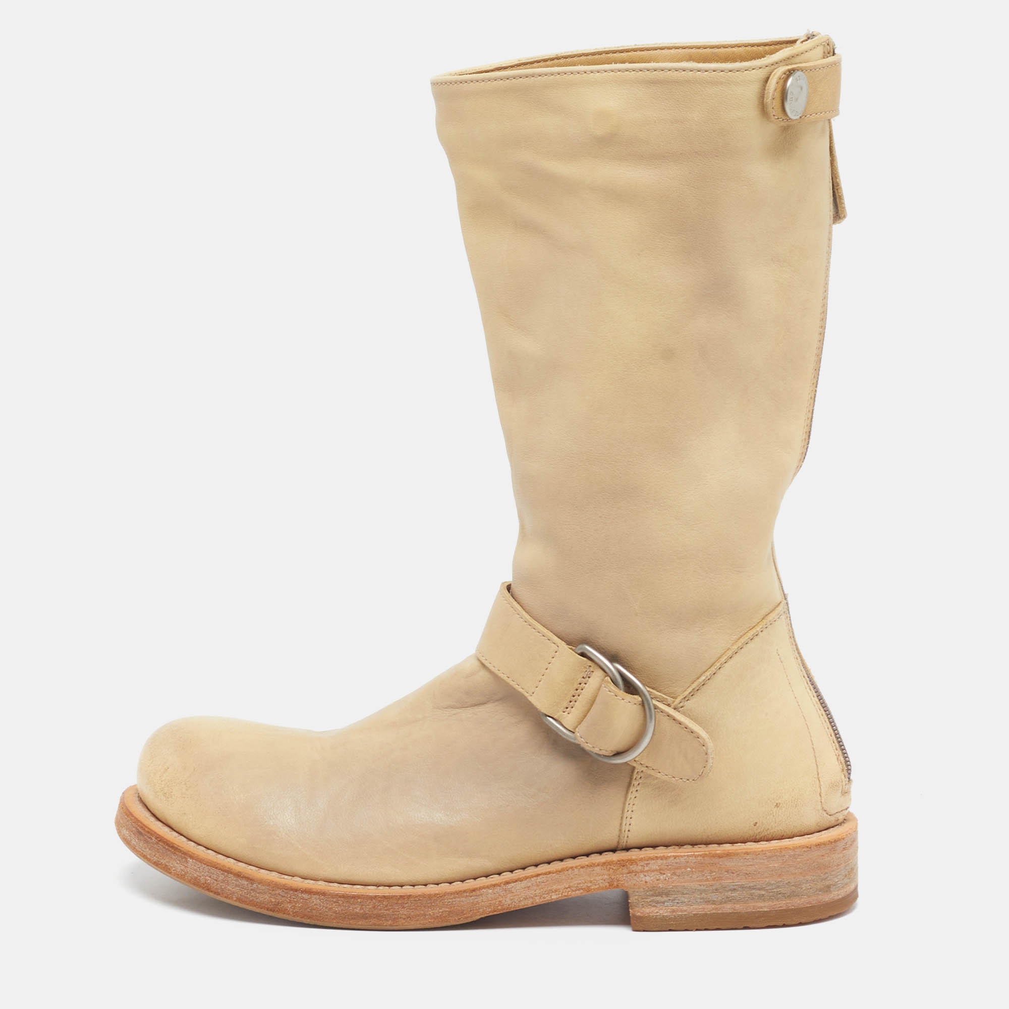 Brunello Cucinelli Bike Size 35 Beige Leather Mid Calf Boots
