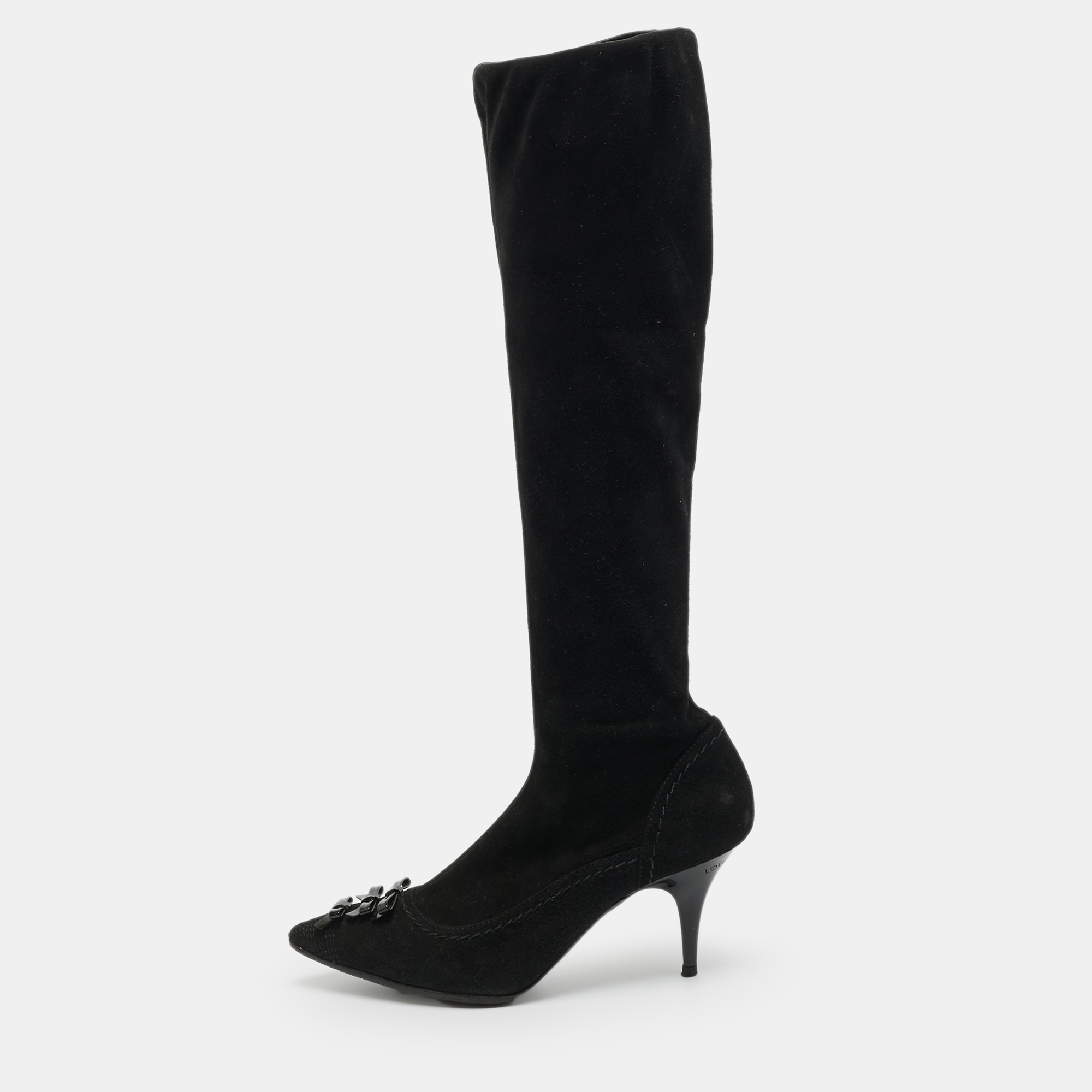 Louis Vuitton Size 34.5 Black Suede Knee Length Boots