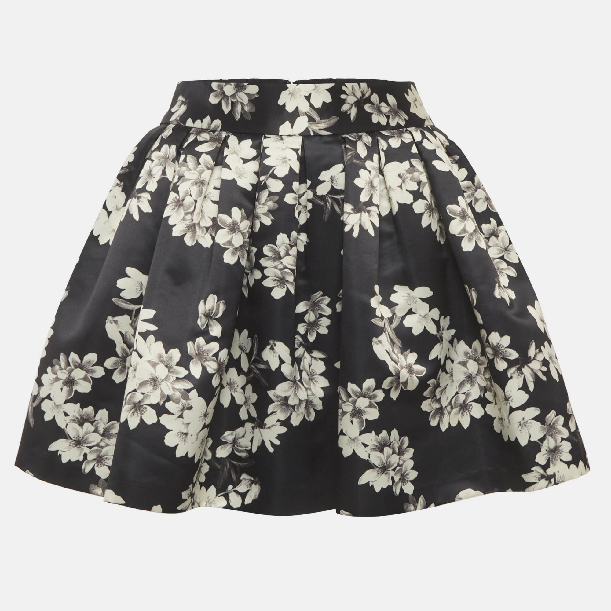 Alice + Olivia Black Floral Print Satin Pleated Mini Skirt S
