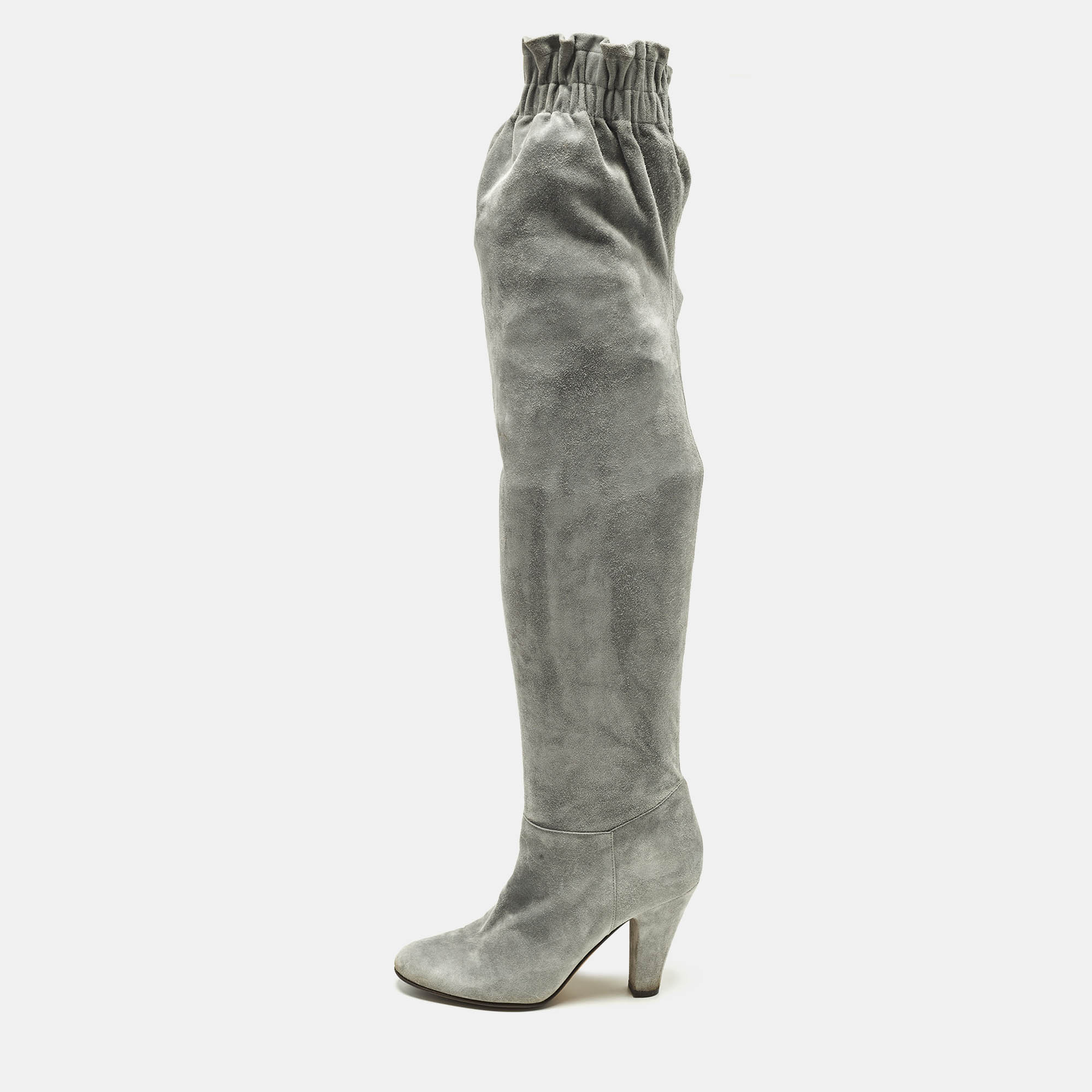 Dolce & Gabbana Size 38.5 Grey Suede Knee Length Boots