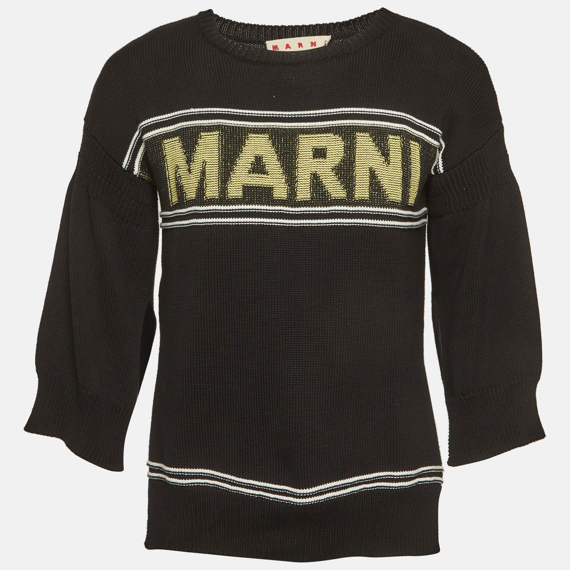 Marni Black Knit Logo Intarsia Jumper M