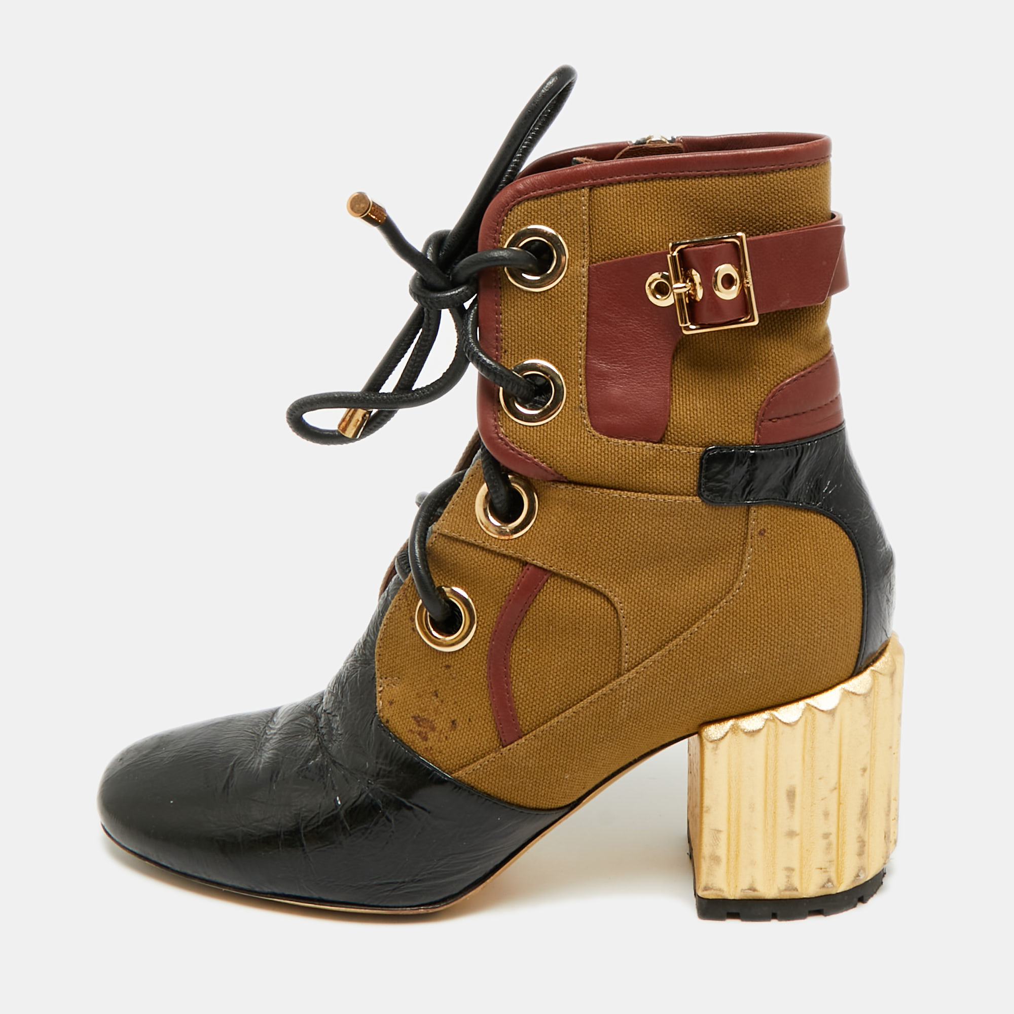 Dior Glorious Size 38 Black/Brown Canvas Leather Ankle Length Boots