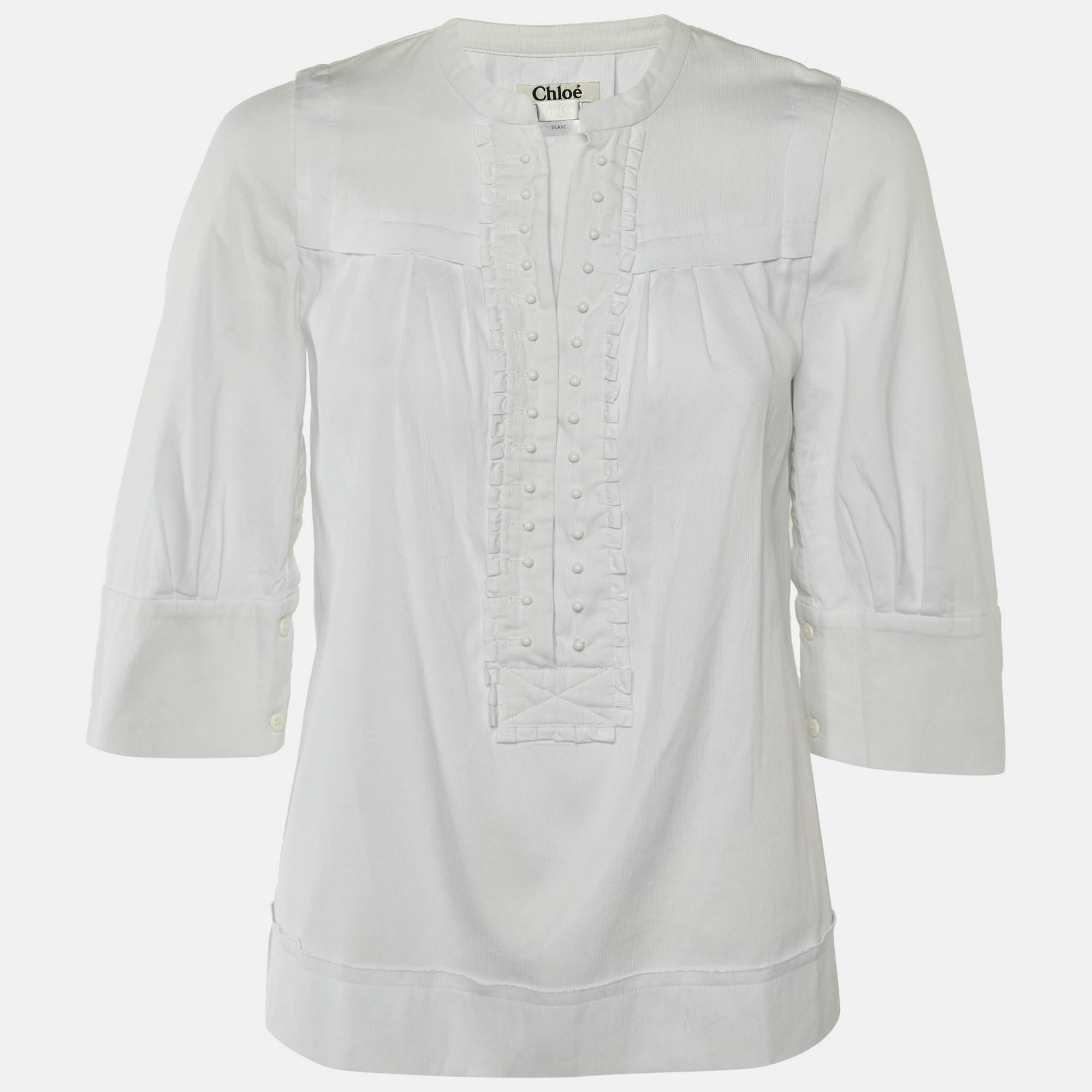 Chloe White Cotton Bead Button Detail Blouse S