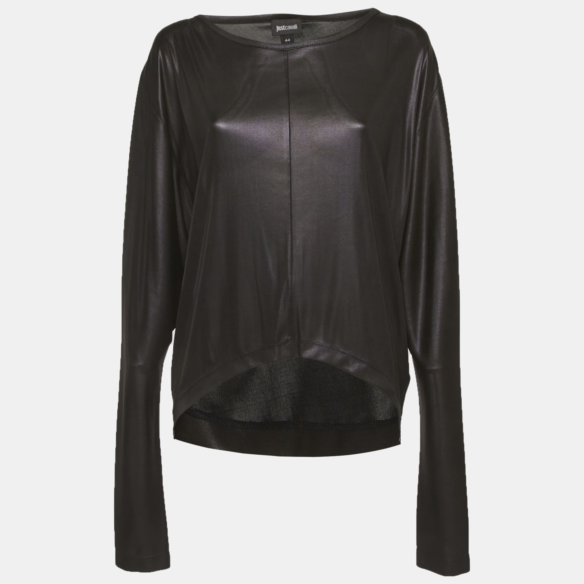 Just Cavalli Blue Coated Jersey Long Sleeve Blouse M