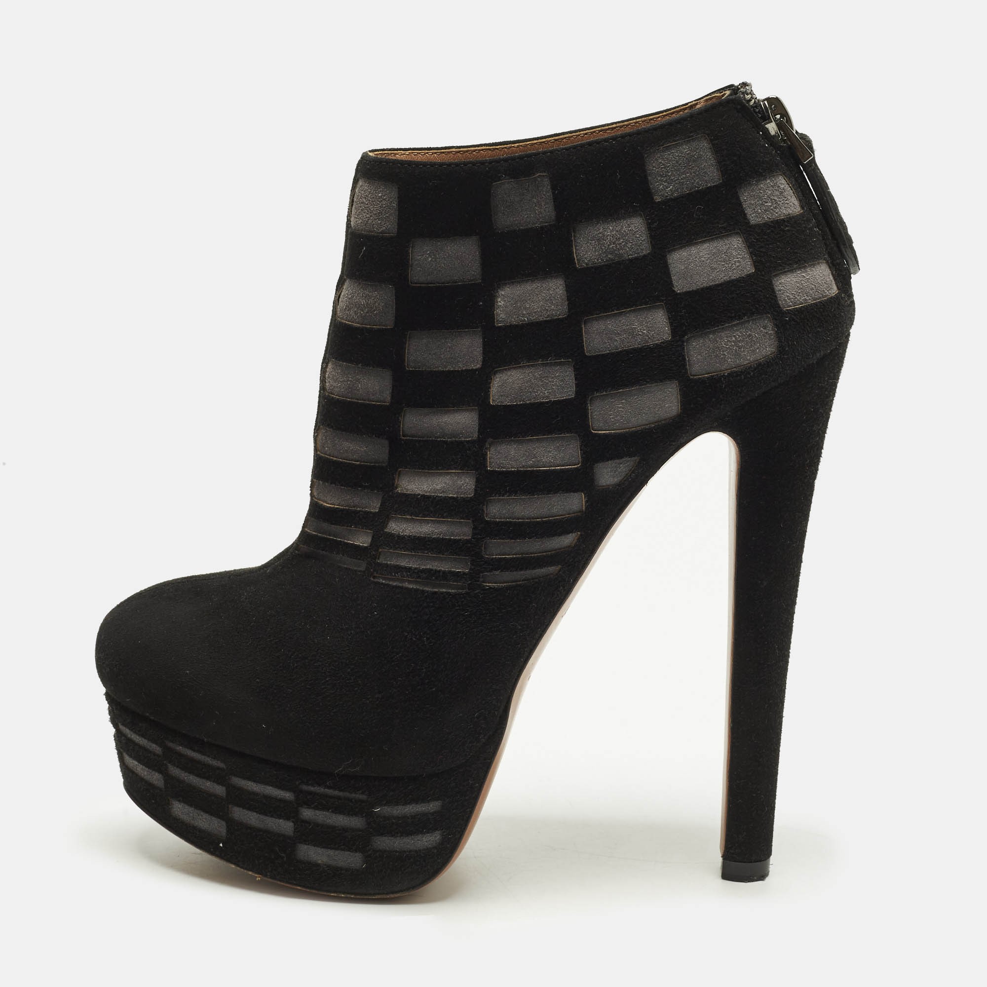 Alaia  Size 36.5 Black/Grey Suede Platform Ankle Length Boots