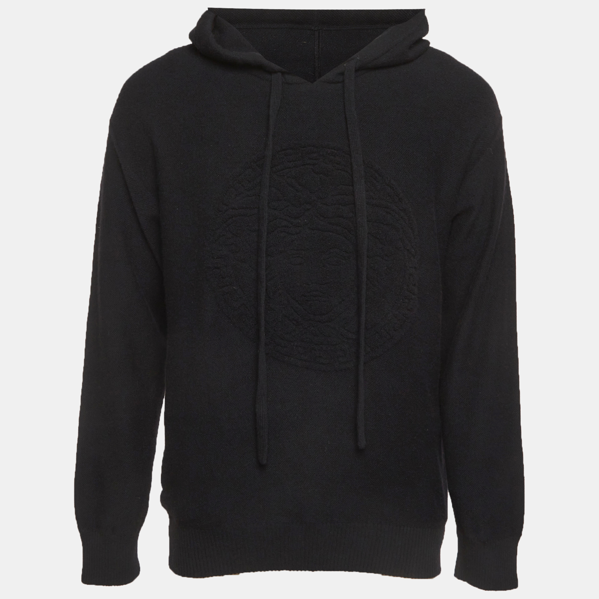 Versace Black Wool Blend Medusa Drawstring Hoodie S