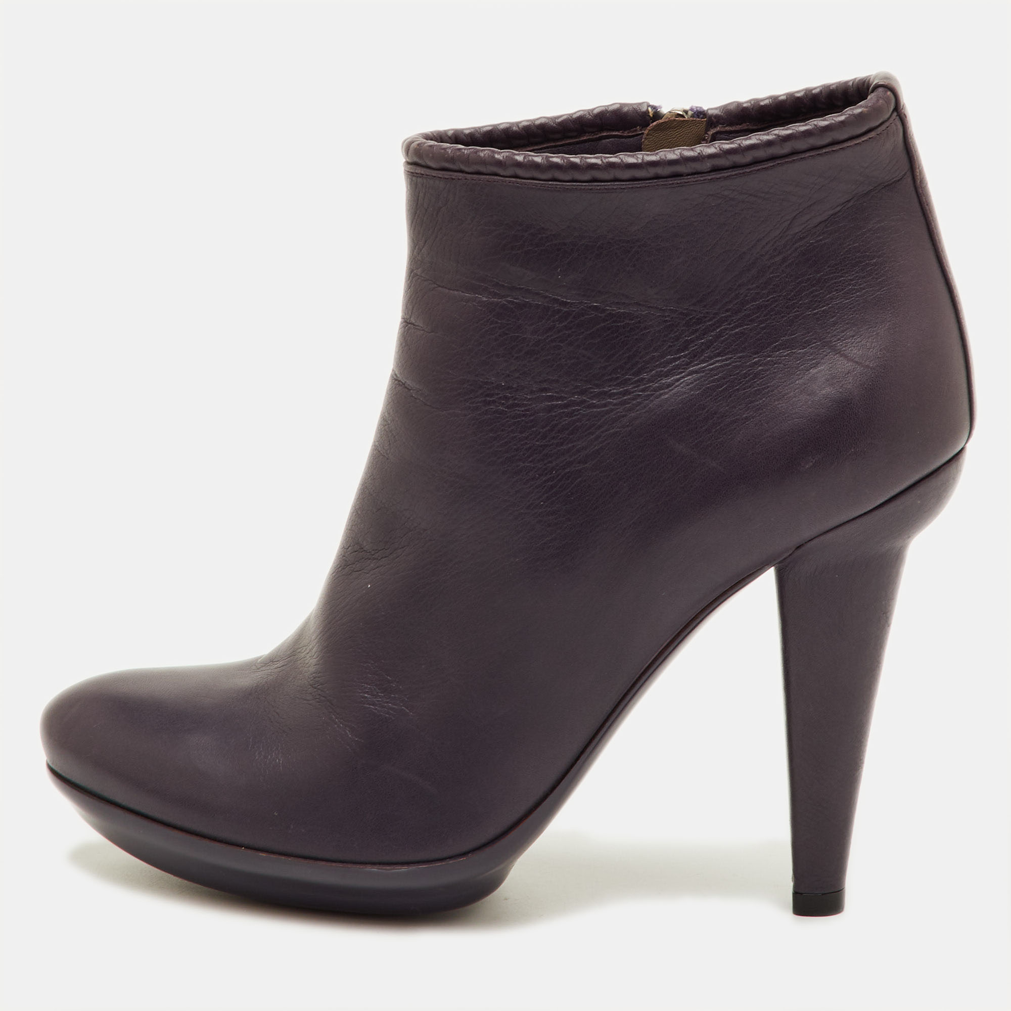 Bottega Veneta Size 38.5 Dark Purple Leather Ankle Length Boots