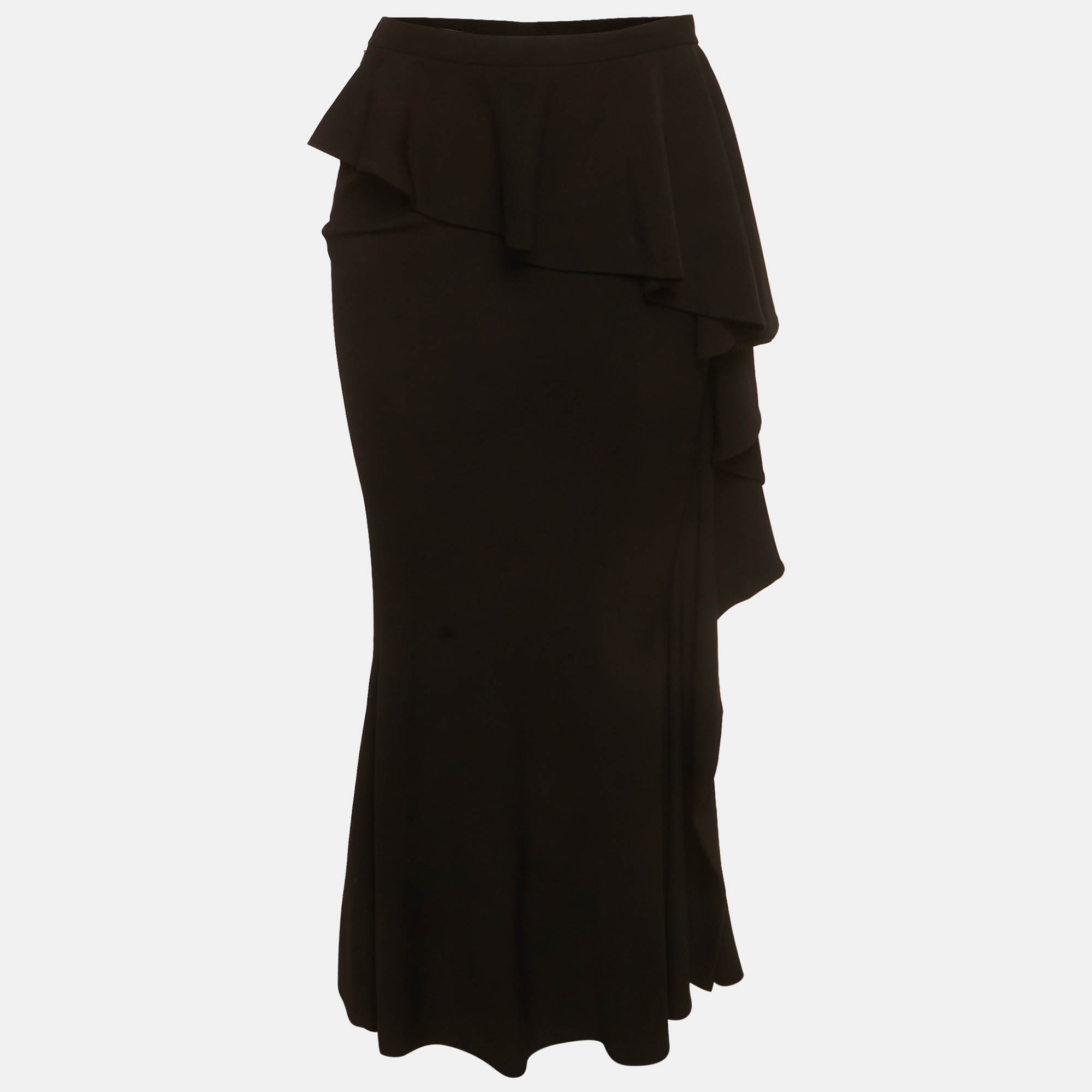 Givenchy Black Crepe Ruffle Overlay Maxi Skirt M