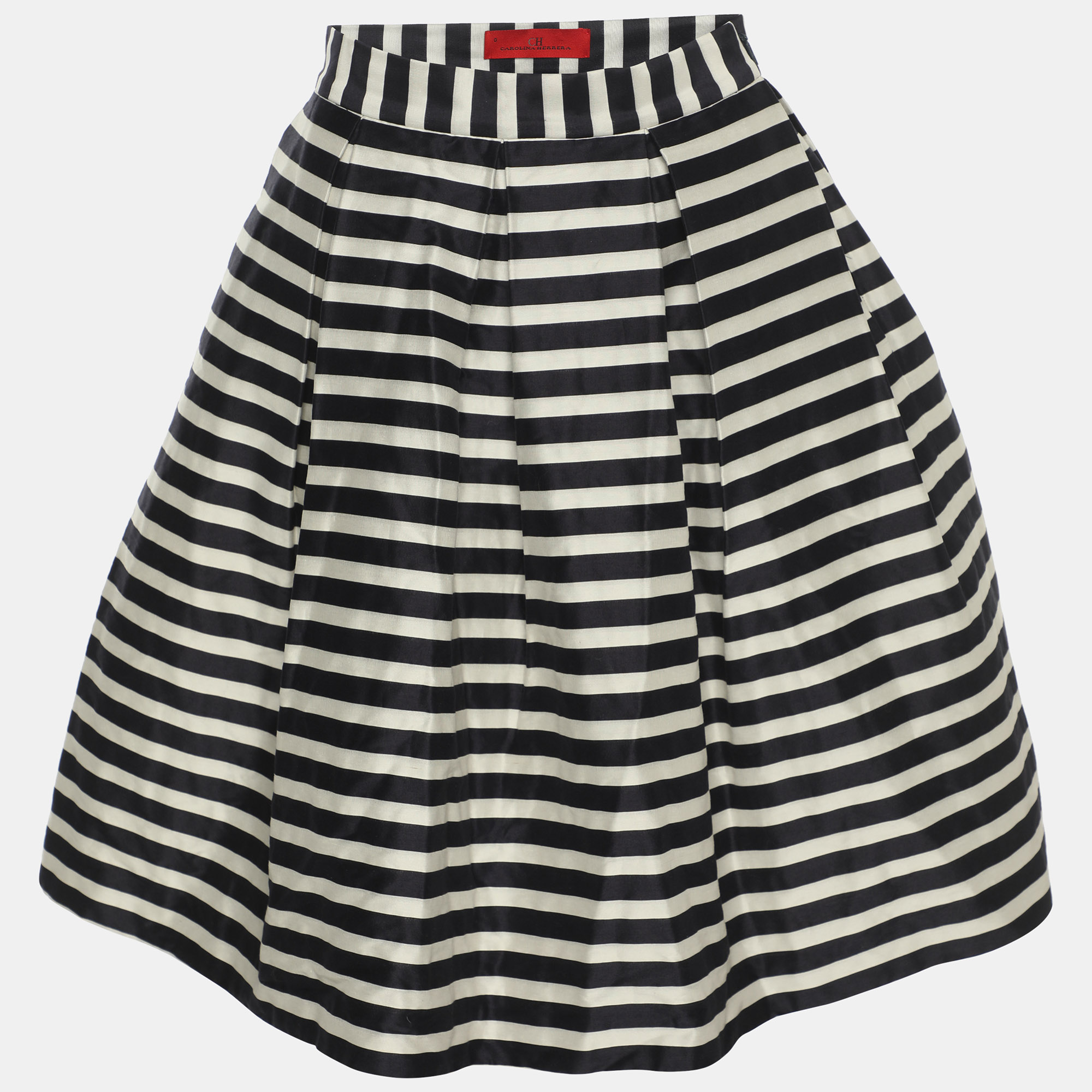 CH Carolina Herrera White/Navy Blue Stripe Silk Blend Pleated Midi Skirt S