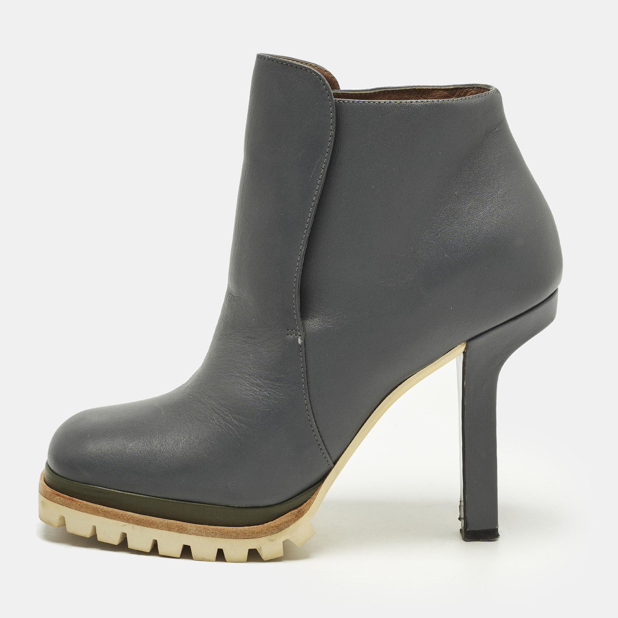Marni Size 36.5 Grey Leather Ankle Length Boots