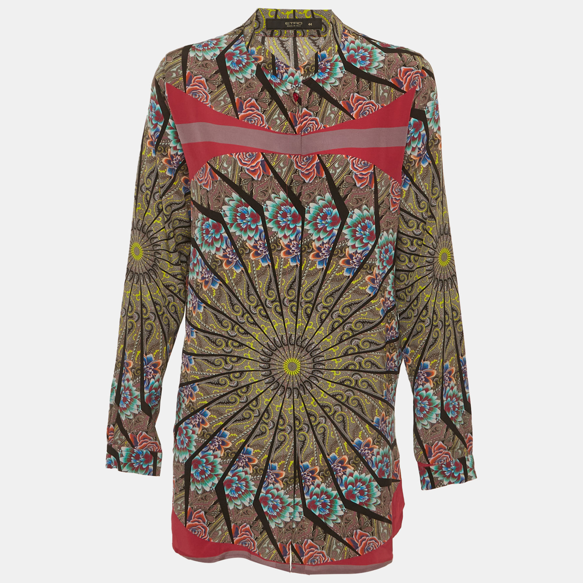 Etro Multicolor Printed Silk Mandarin Collar Blouse M