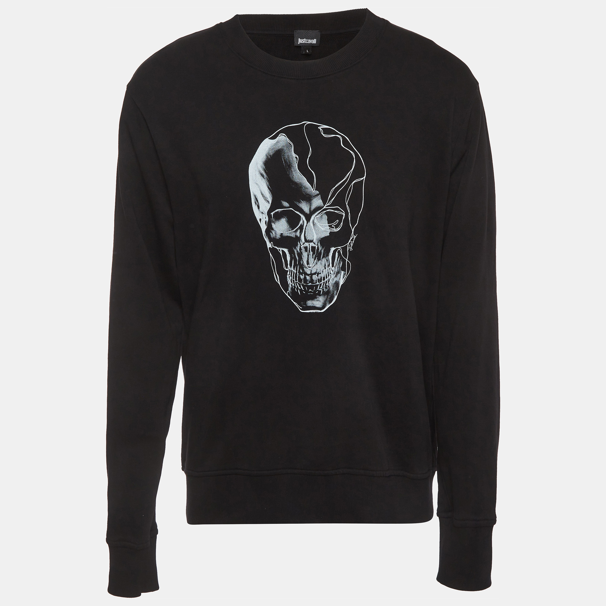 Just Cavalli Black SKull Printed Cotton Knit Jumper L
