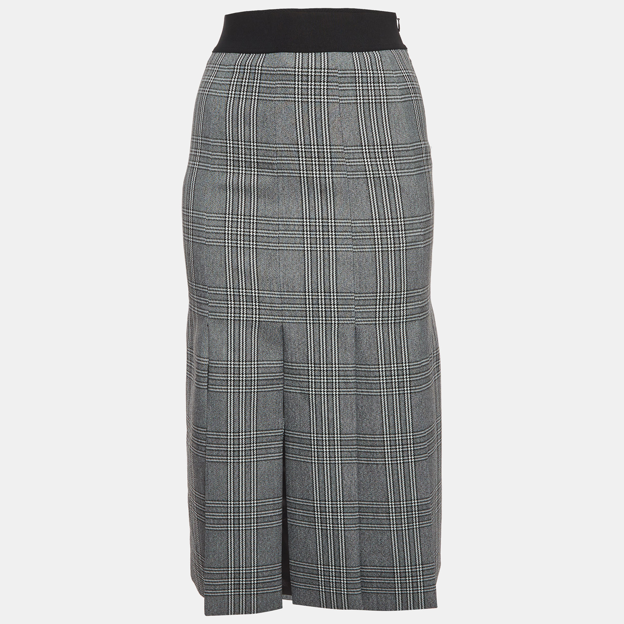 Maje Grey Plaid Wool Blend Midi Skirt S