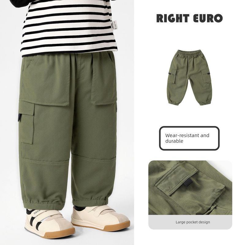 Right European Style Boys  Woven Work Pants Spring and Autumn 2026 New Model Children s Casual Pants for Toddlers and Kids Army Green 150cm gray TAOMall