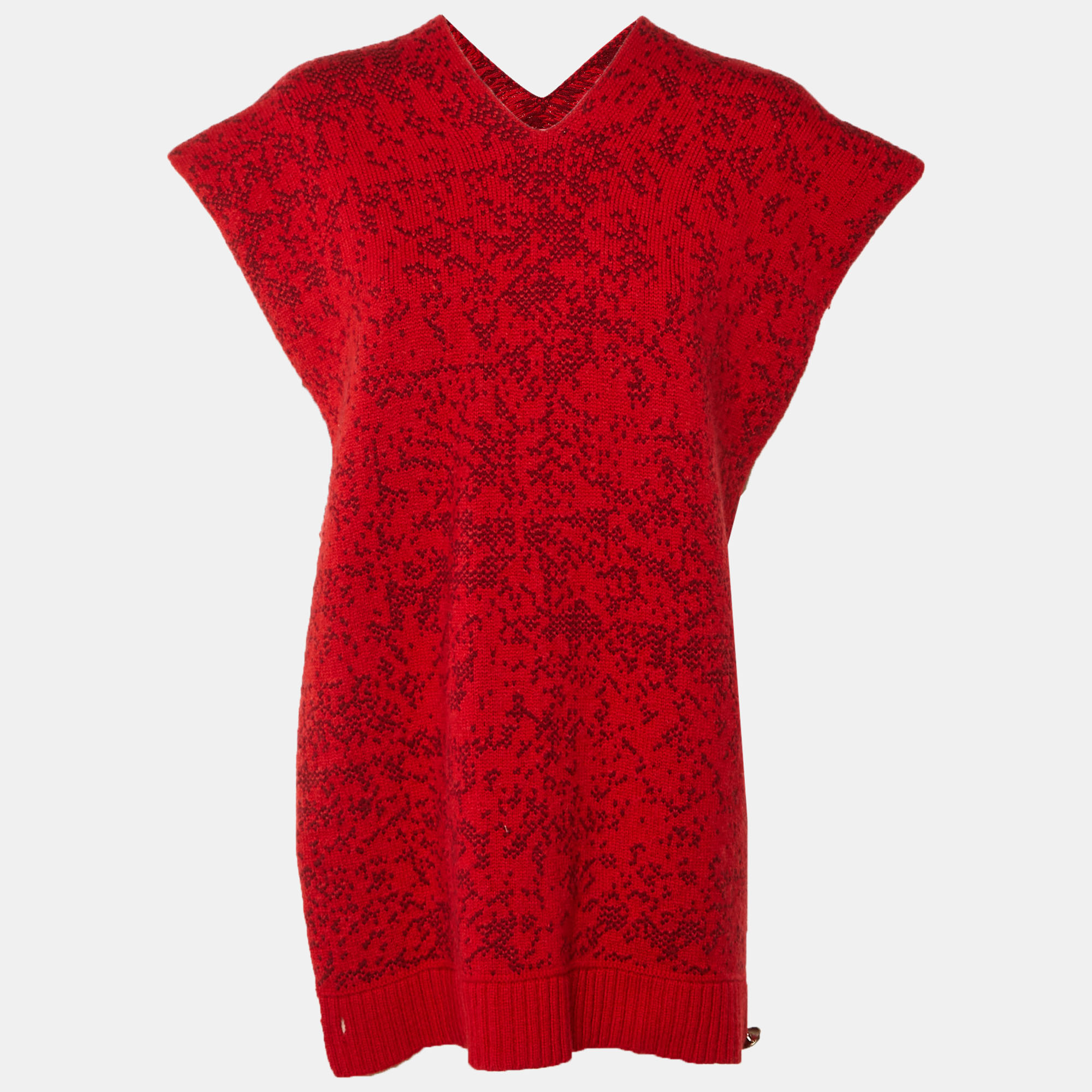 Chanel Red Cashmere Knit Poncho M
