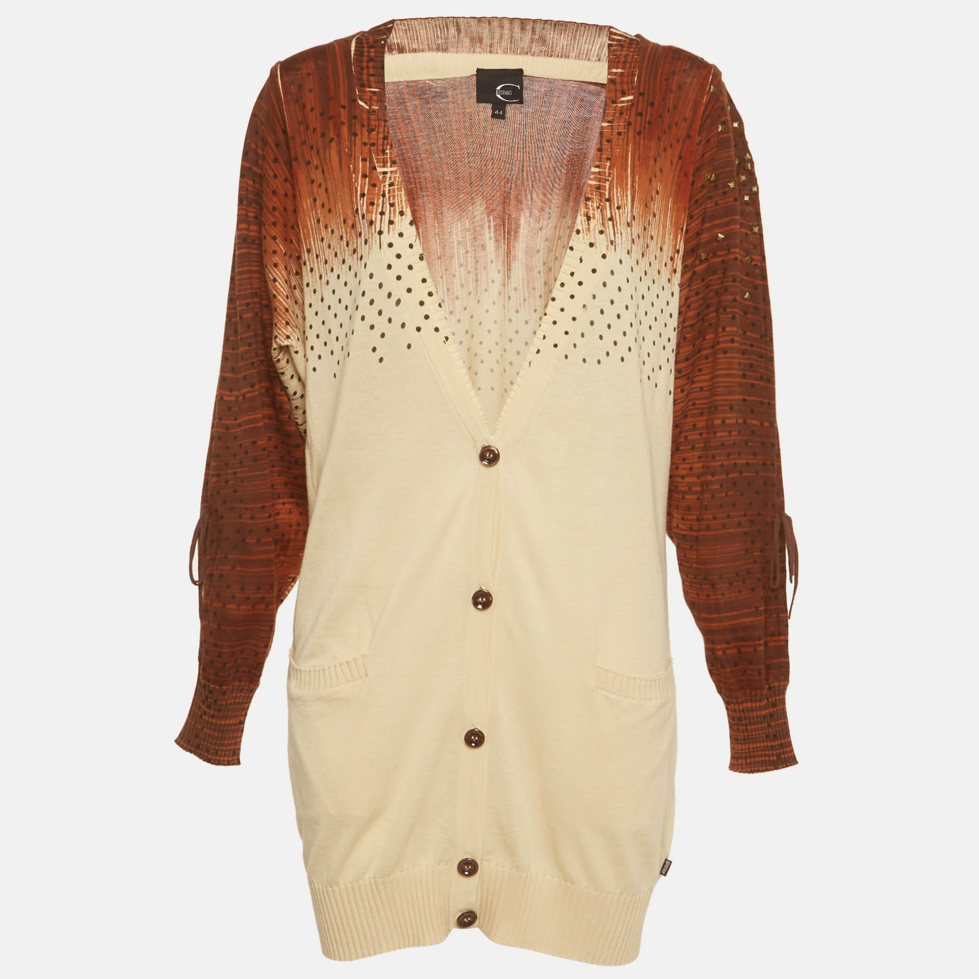 Just Cavalli Brown Printed Knit Cardigan M