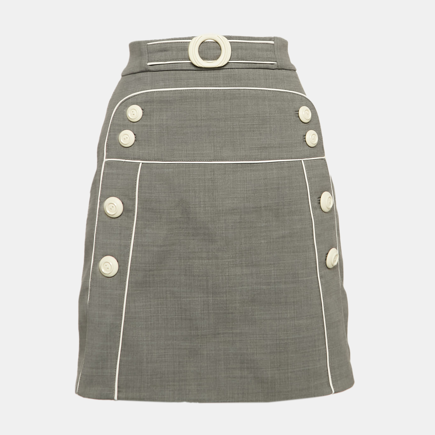 Elisabetta Franchi Grey Wool Blend Button Detail Mini Skirt S