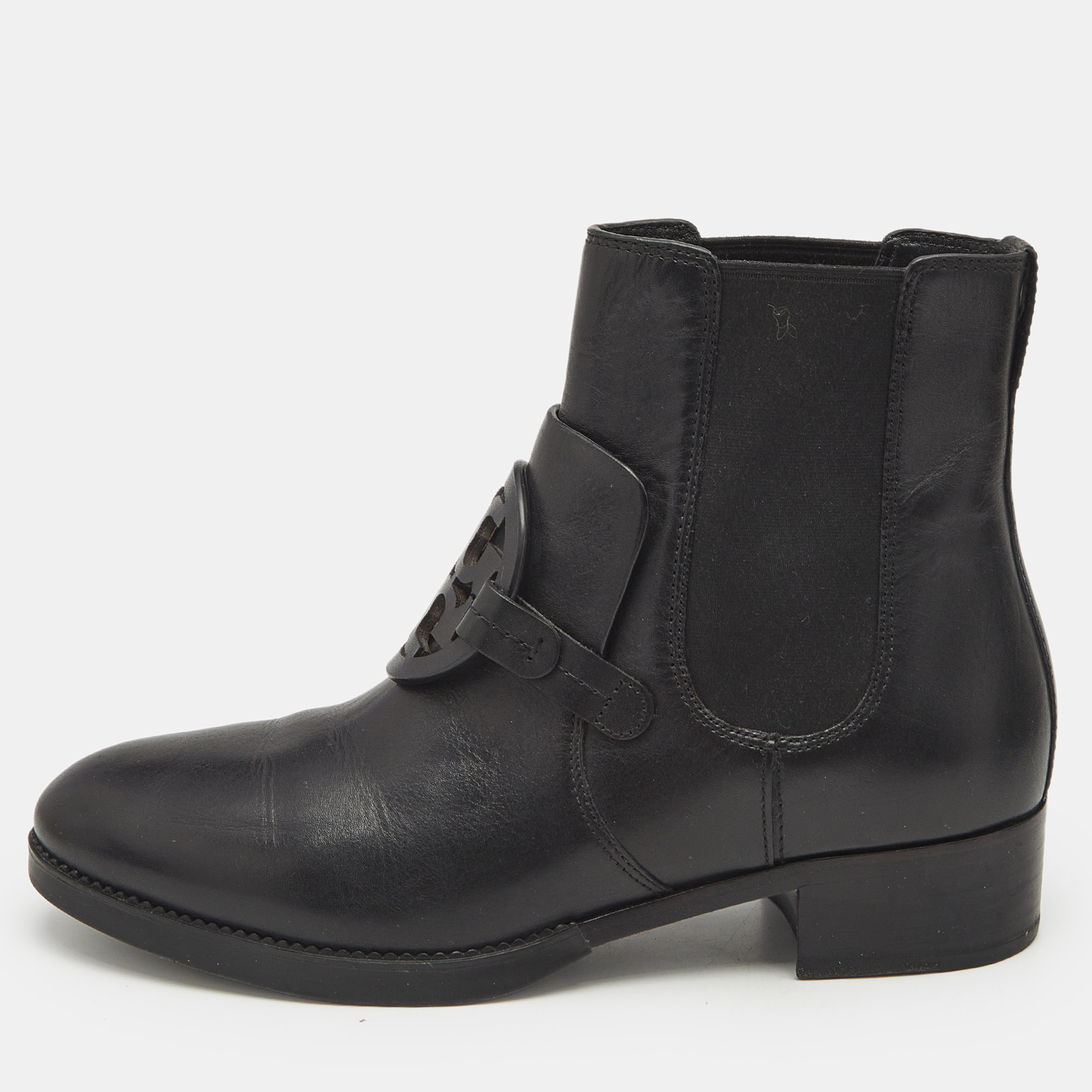 Tory Burch Black Leather Miller Ankle Length Boots Size 39