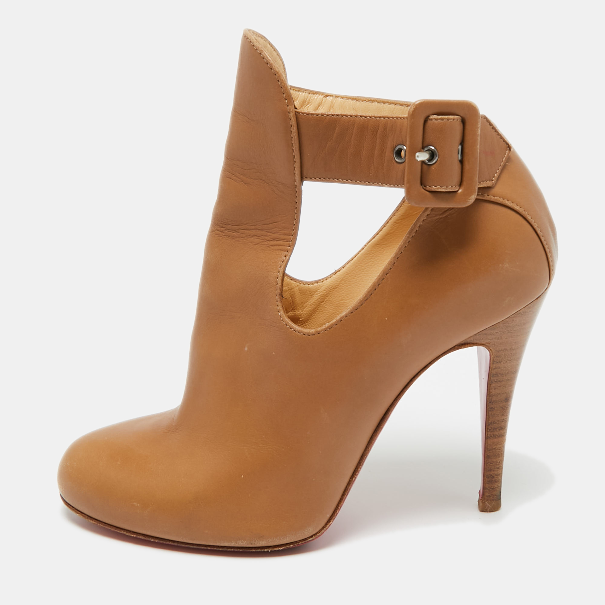 Christian Louboutin Brown Leather Cut Out Ankle Length Boots