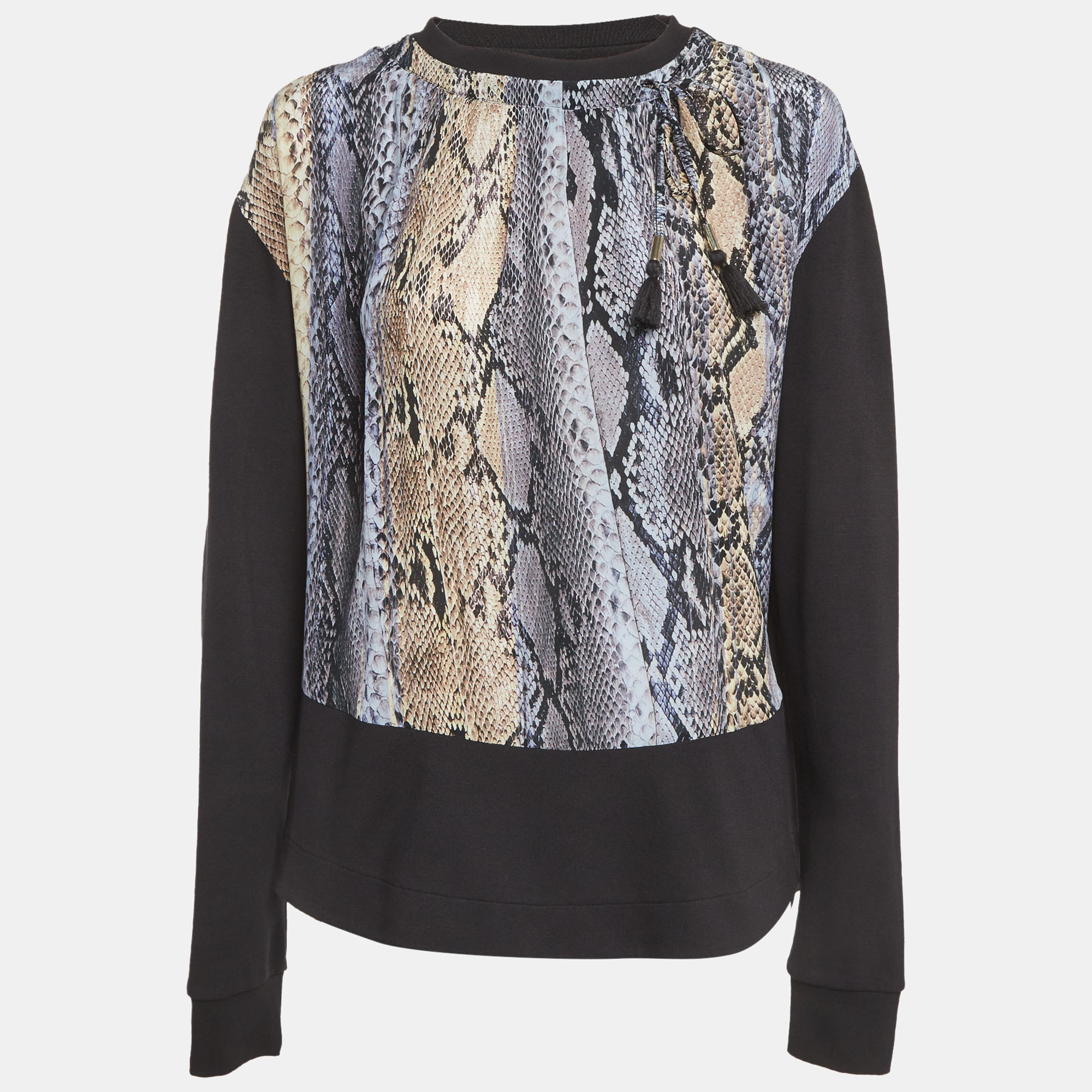 Just Cavalli Black Knit & Multicolor Printed Chiffon Jumper M