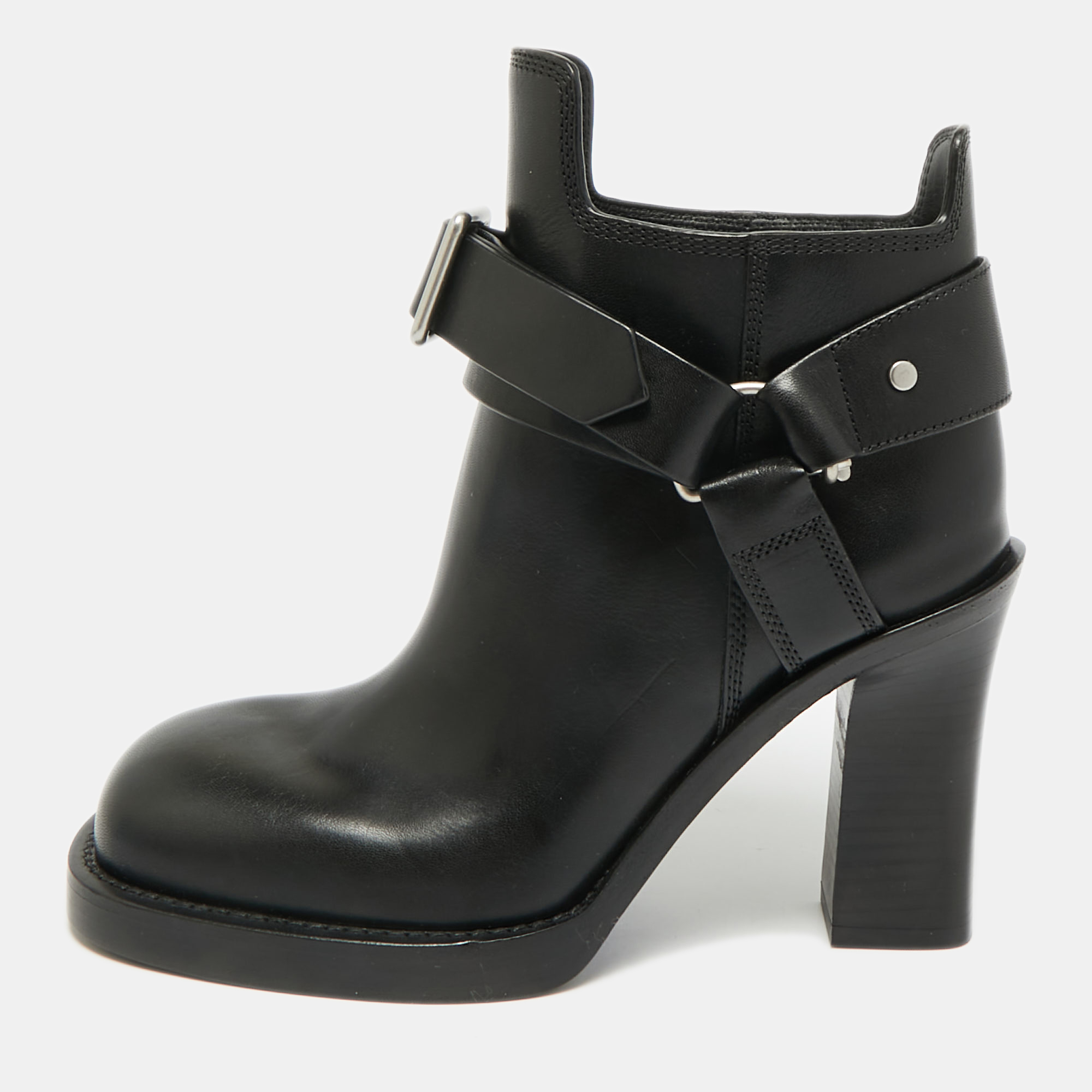 Burberry Stirrup Size 37 Black Leather Ankle Length Boots