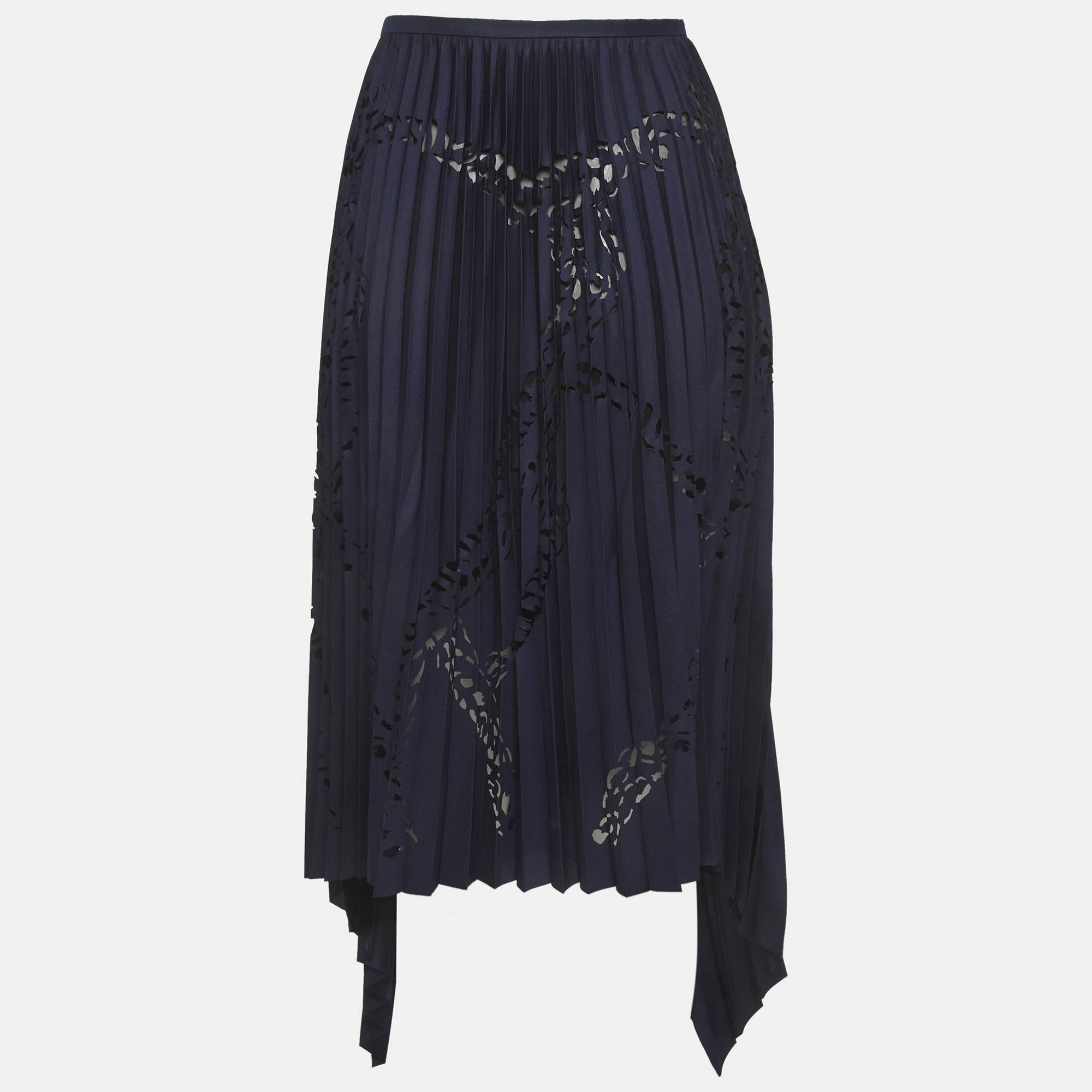 Emilio Pucci Navy Blue laser Cut Plisse High Low hem Skirt M