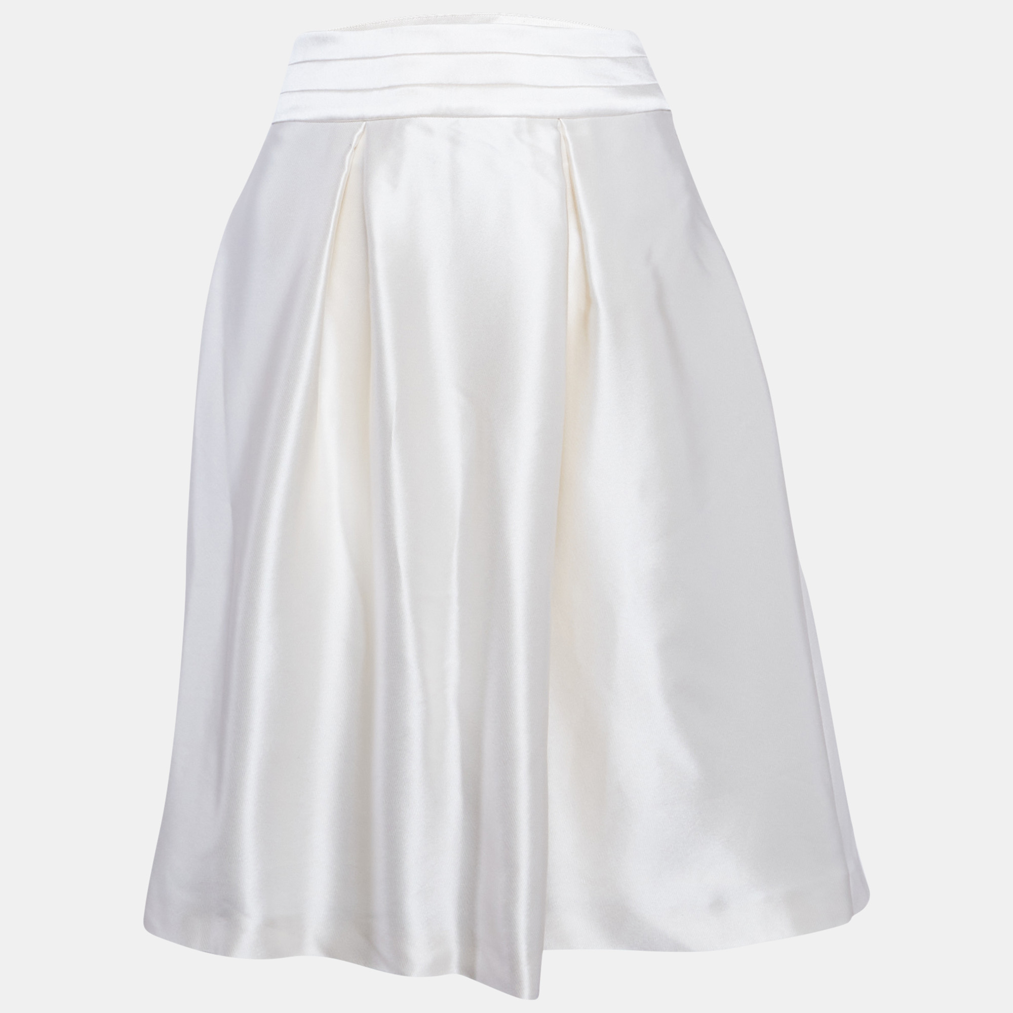 Celine Cream Silk Flared Mini Skirt L