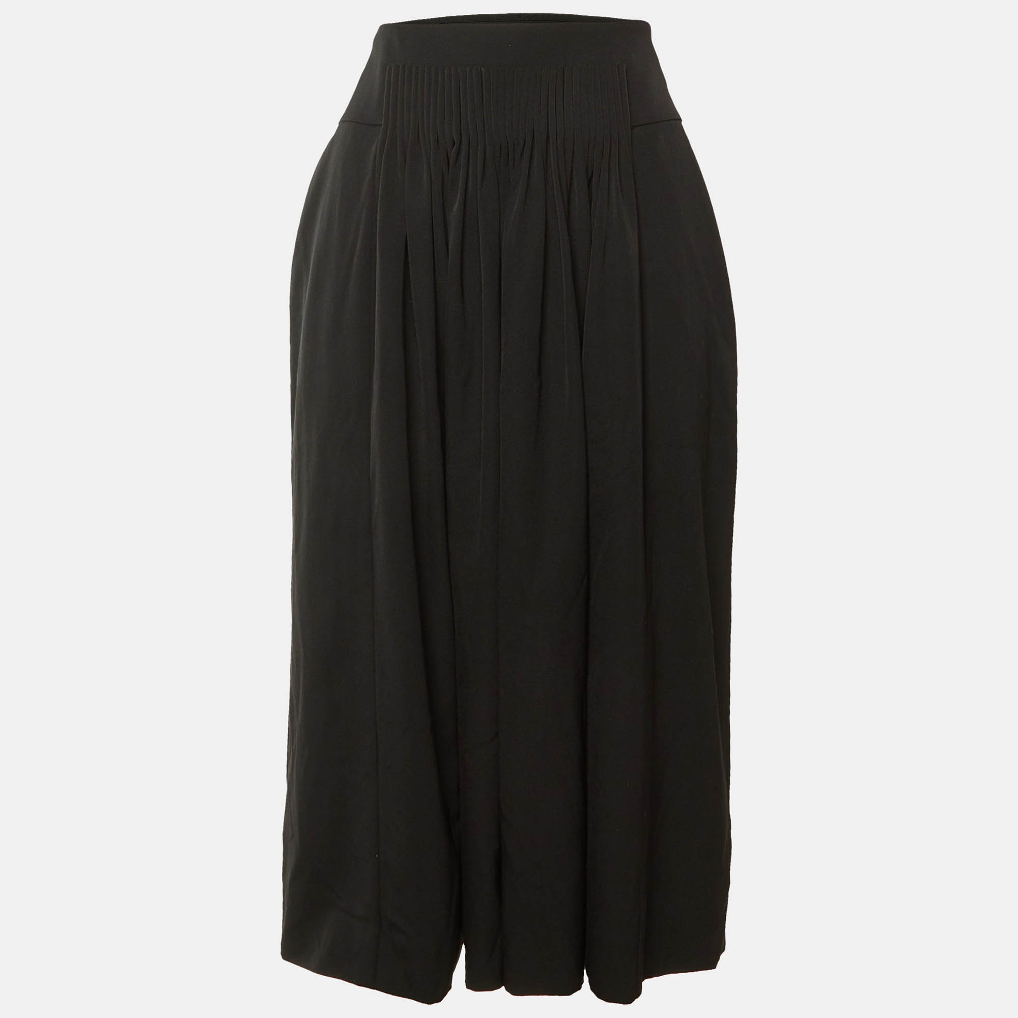 Herm&egrave;s Black Wool Pleated Detail Midi Skirt L Hermes