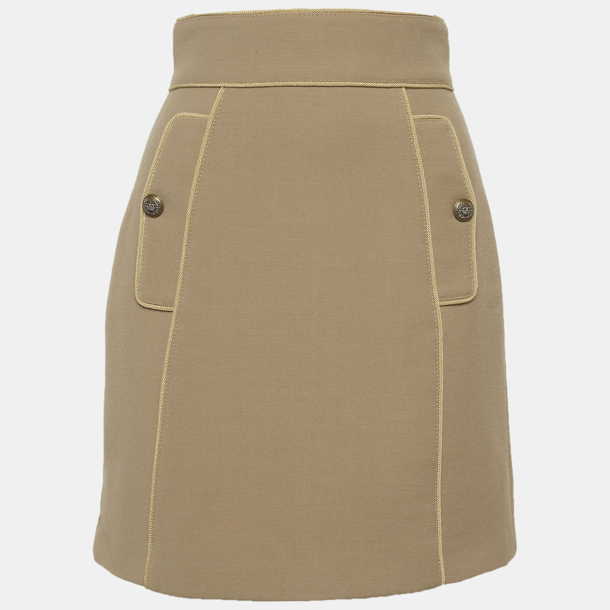 Dolce & Gabbana Beige Wool Flap Pocket Detail Mini Skirt S