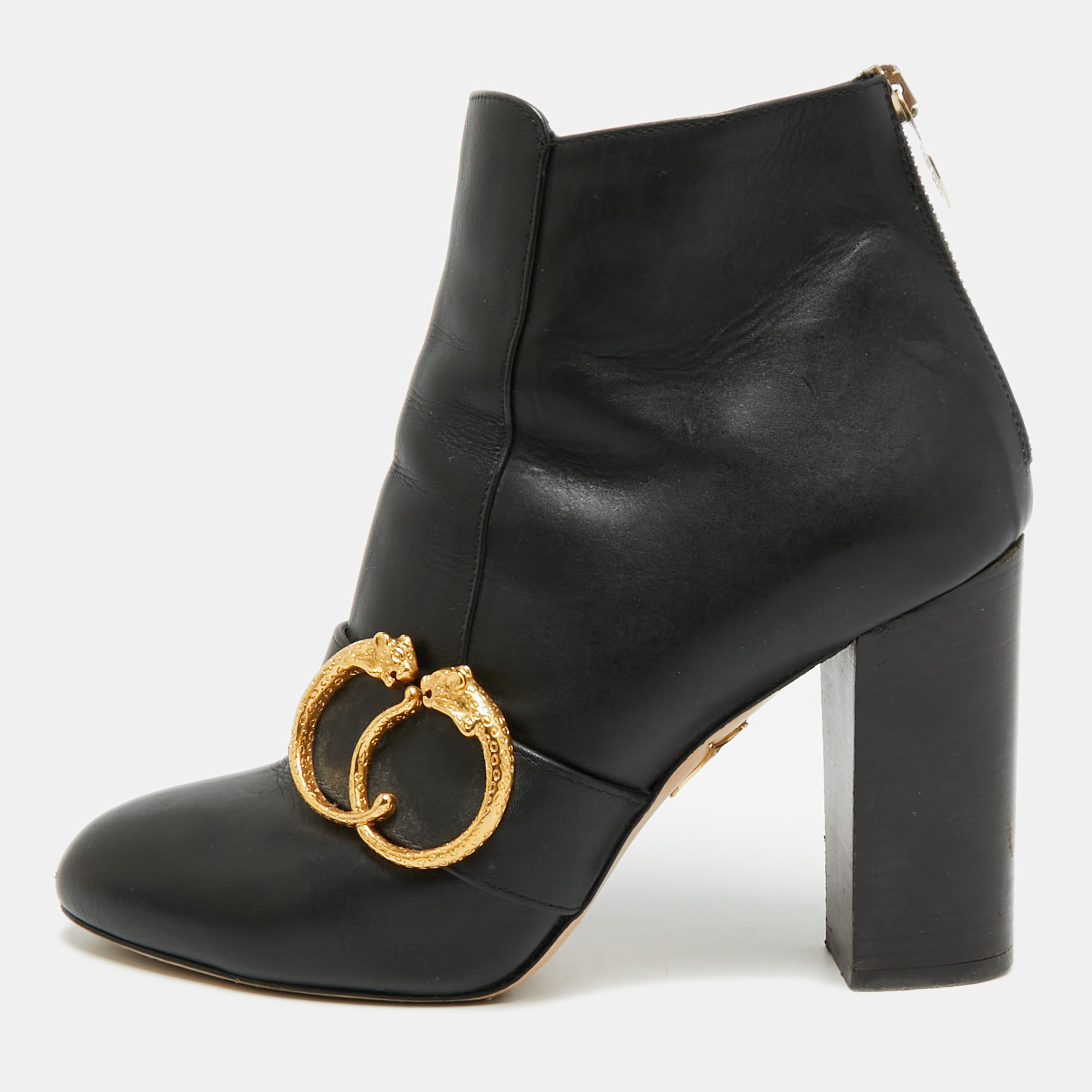 Charlotte Olympia Size 38 Black Leather Ankle Length Boots